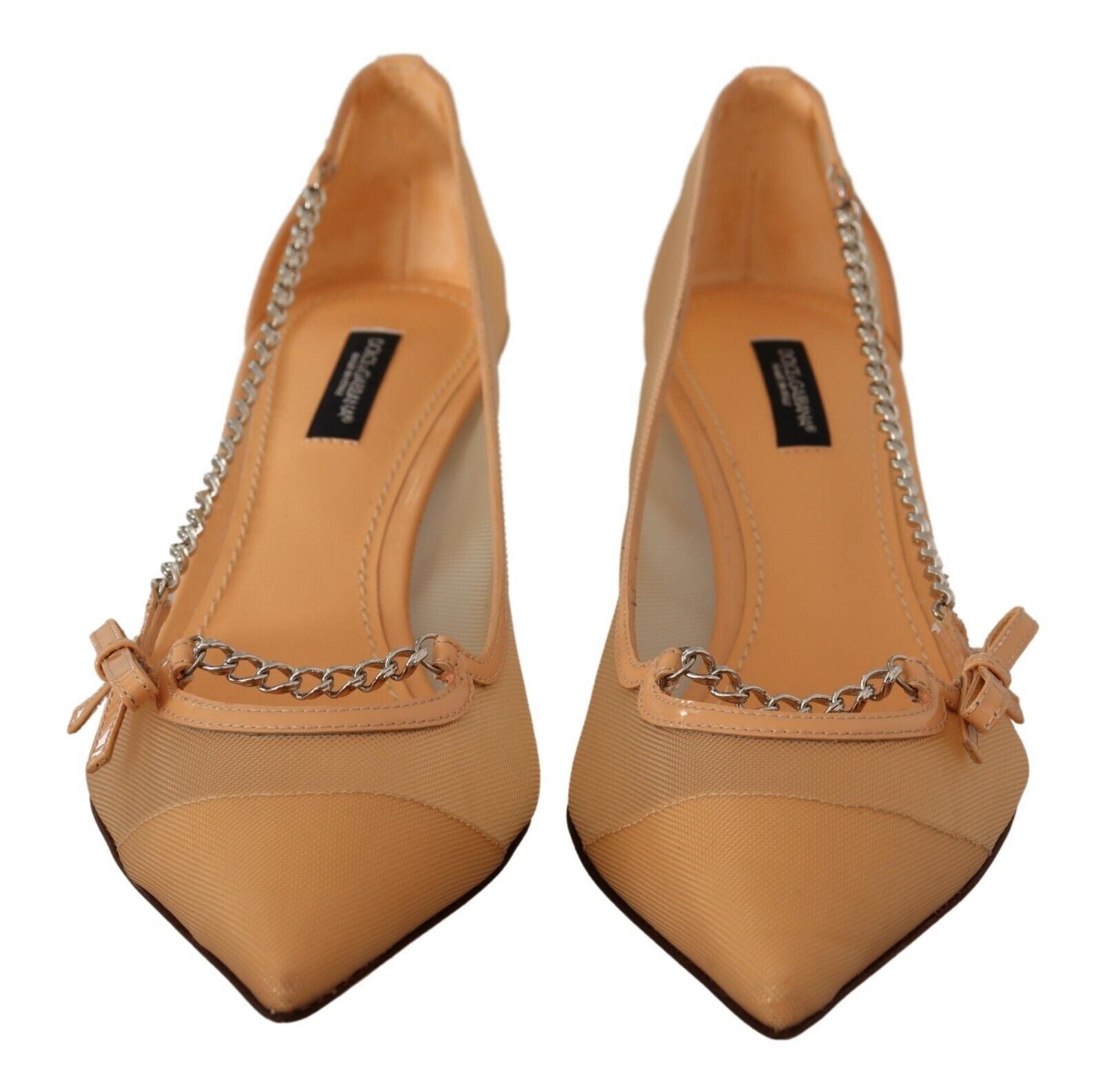 Dolce & Gabbana Peach Mesh Leather Chains Heels Pumps Shoes LUNESCAPE