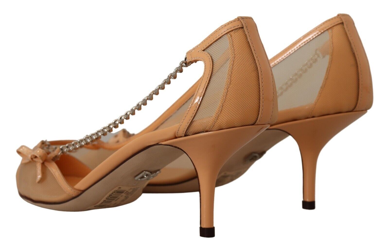 Dolce & Gabbana Peach Mesh Leather Chains Heels Pumps Shoes LUNESCAPE