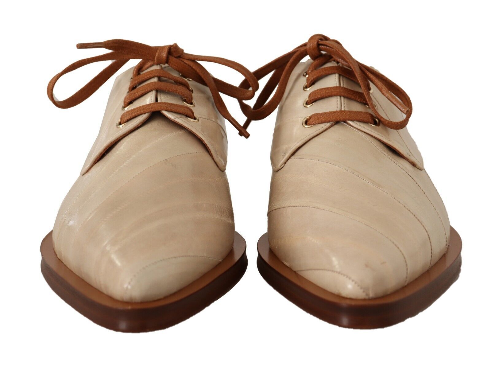 Dolce & Gabbana White Eel Leather Lace Up Formal Flats Shoes LUNESCAPE