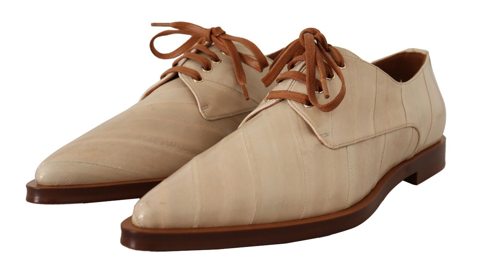 Dolce & Gabbana White Eel Leather Lace Up Formal Flats Shoes LUNESCAPE