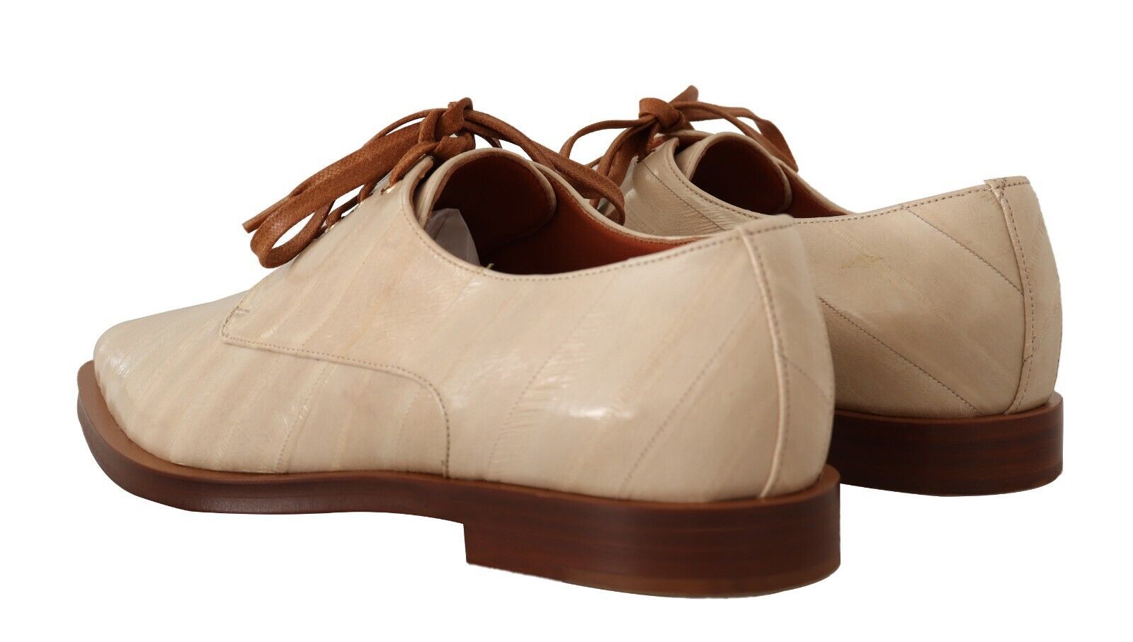 Dolce & Gabbana White Eel Leather Lace Up Formal Flats Shoes LUNESCAPE