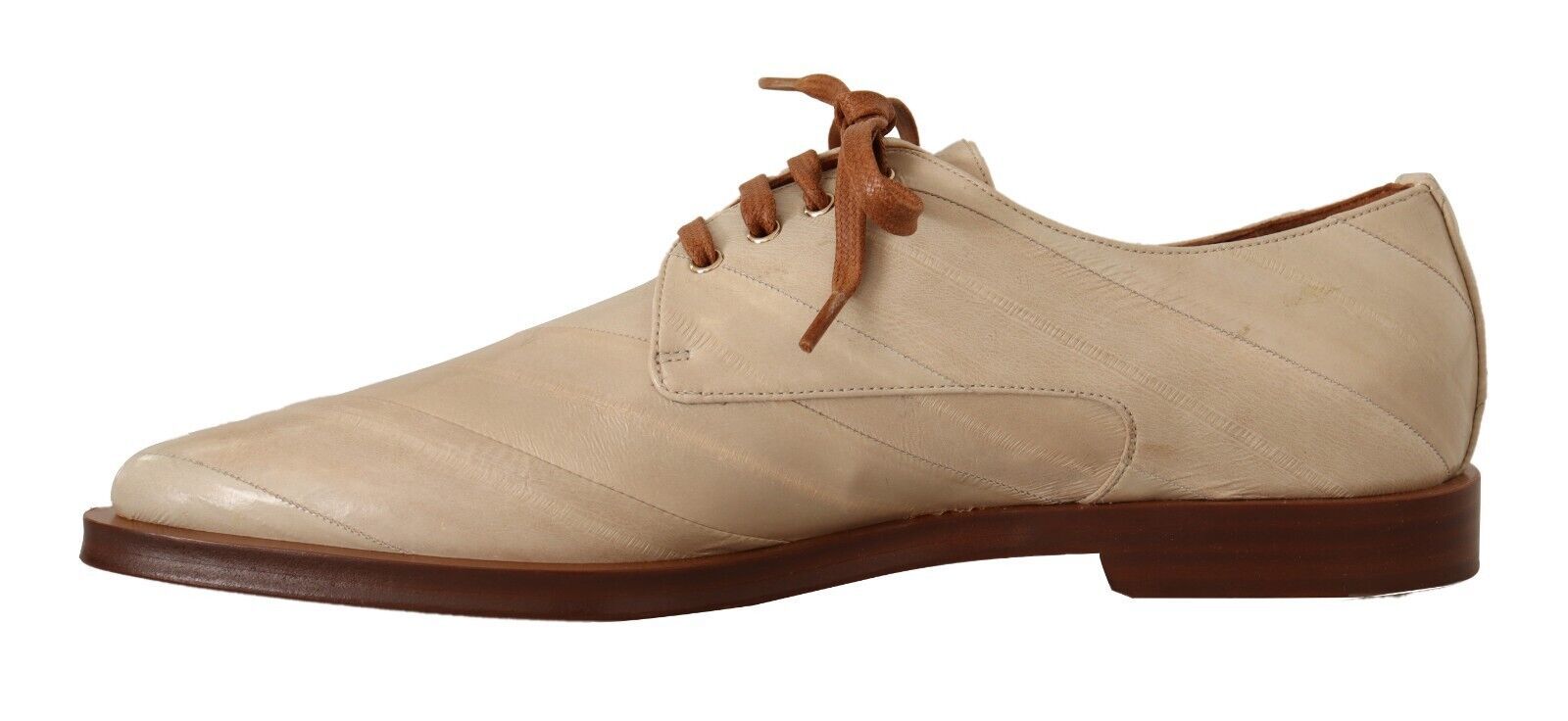 Dolce & Gabbana White Eel Leather Lace Up Formal Flats Shoes LUNESCAPE
