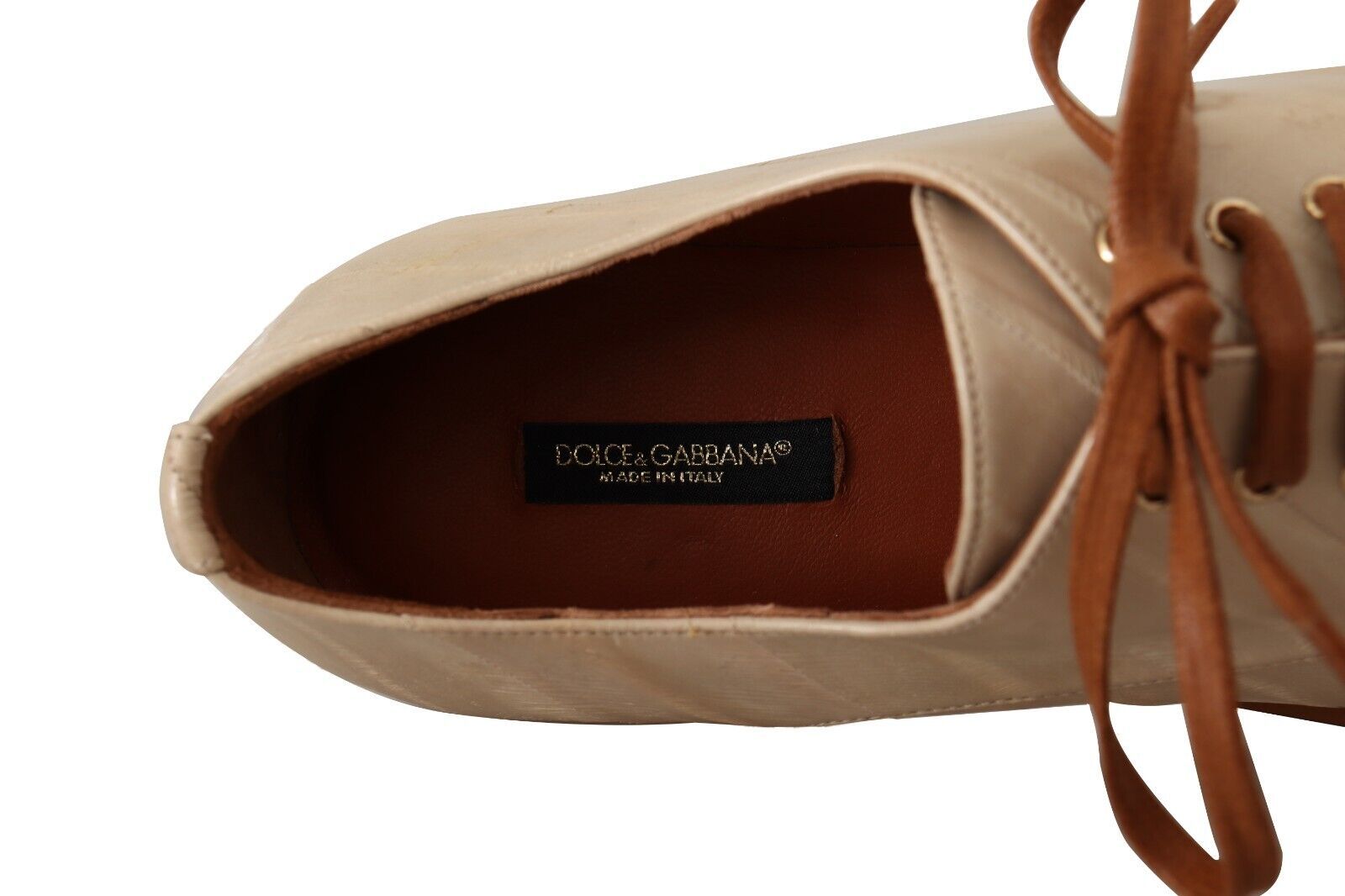 Dolce & Gabbana White Eel Leather Lace Up Formal Flats Shoes LUNESCAPE