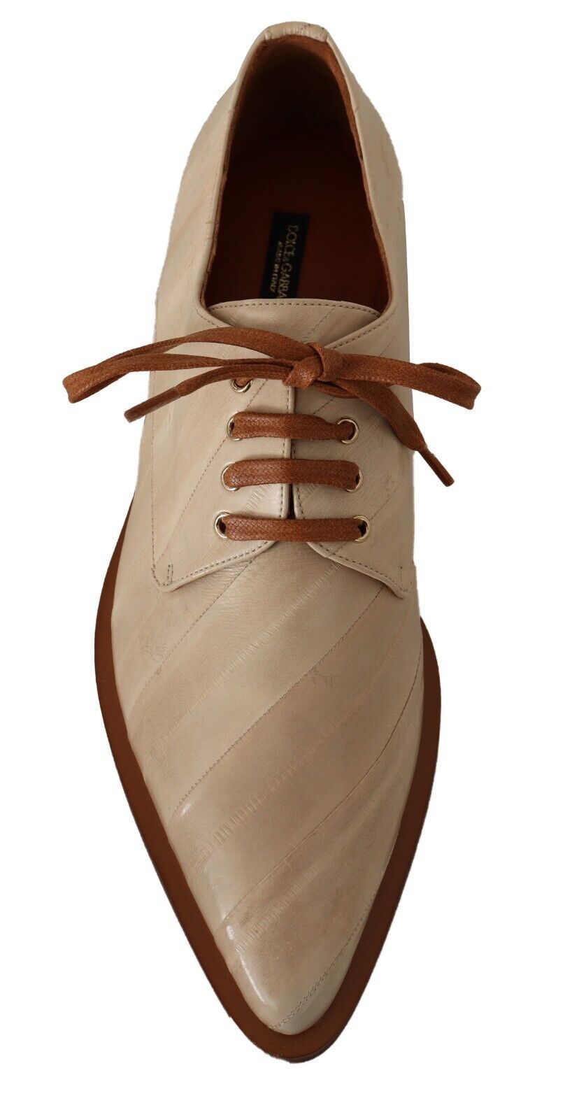 Dolce & Gabbana White Eel Leather Lace Up Formal Flats Shoes LUNESCAPE