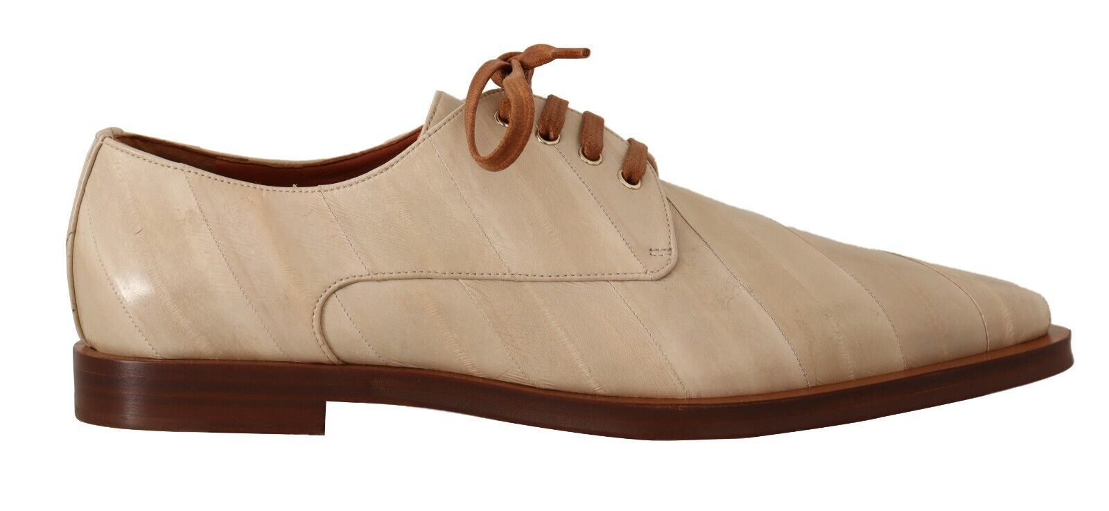 Dolce & Gabbana White Eel Leather Lace Up Formal Flats Shoes LUNESCAPE