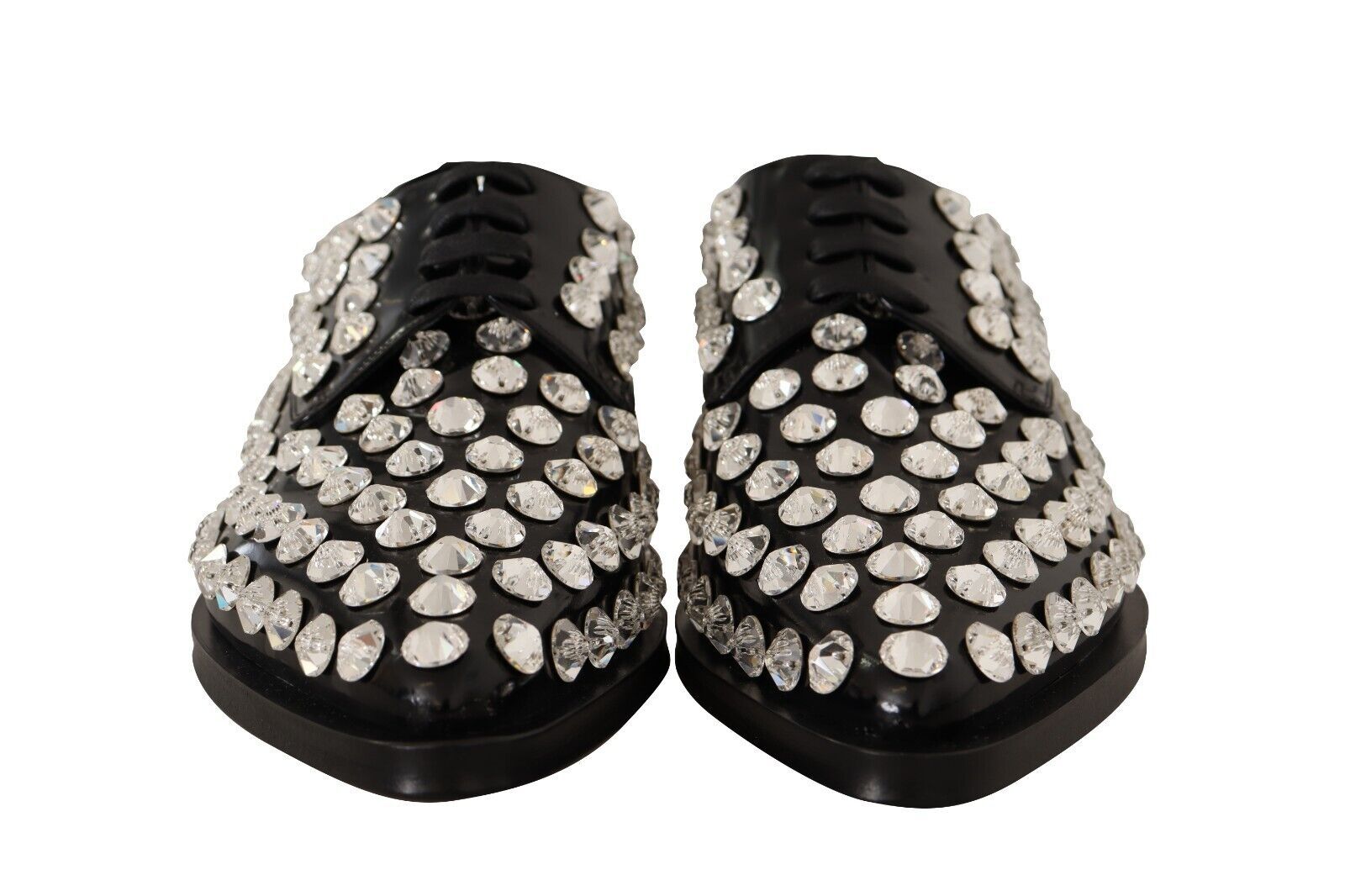 Dolce & Gabbana Black Leather Crystals Lace Up Formal Shoes LUNESCAPE