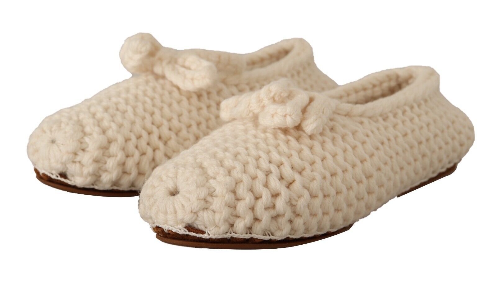 Dolce & Gabbana White Slip On Ballerina Flats Wool Knit Shoes LUNESCAPE