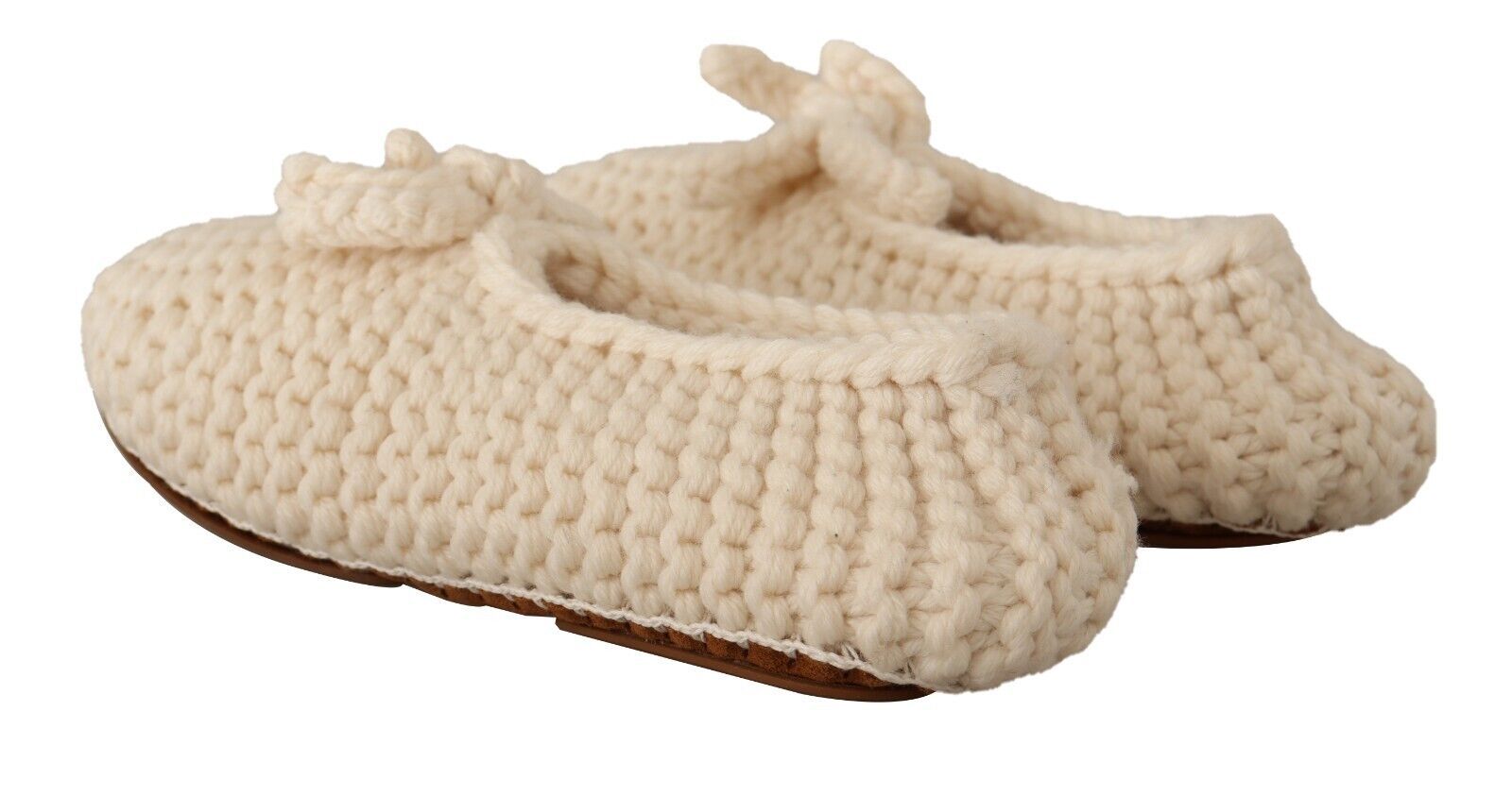 Dolce & Gabbana White Slip On Ballerina Flats Wool Knit Shoes LUNESCAPE