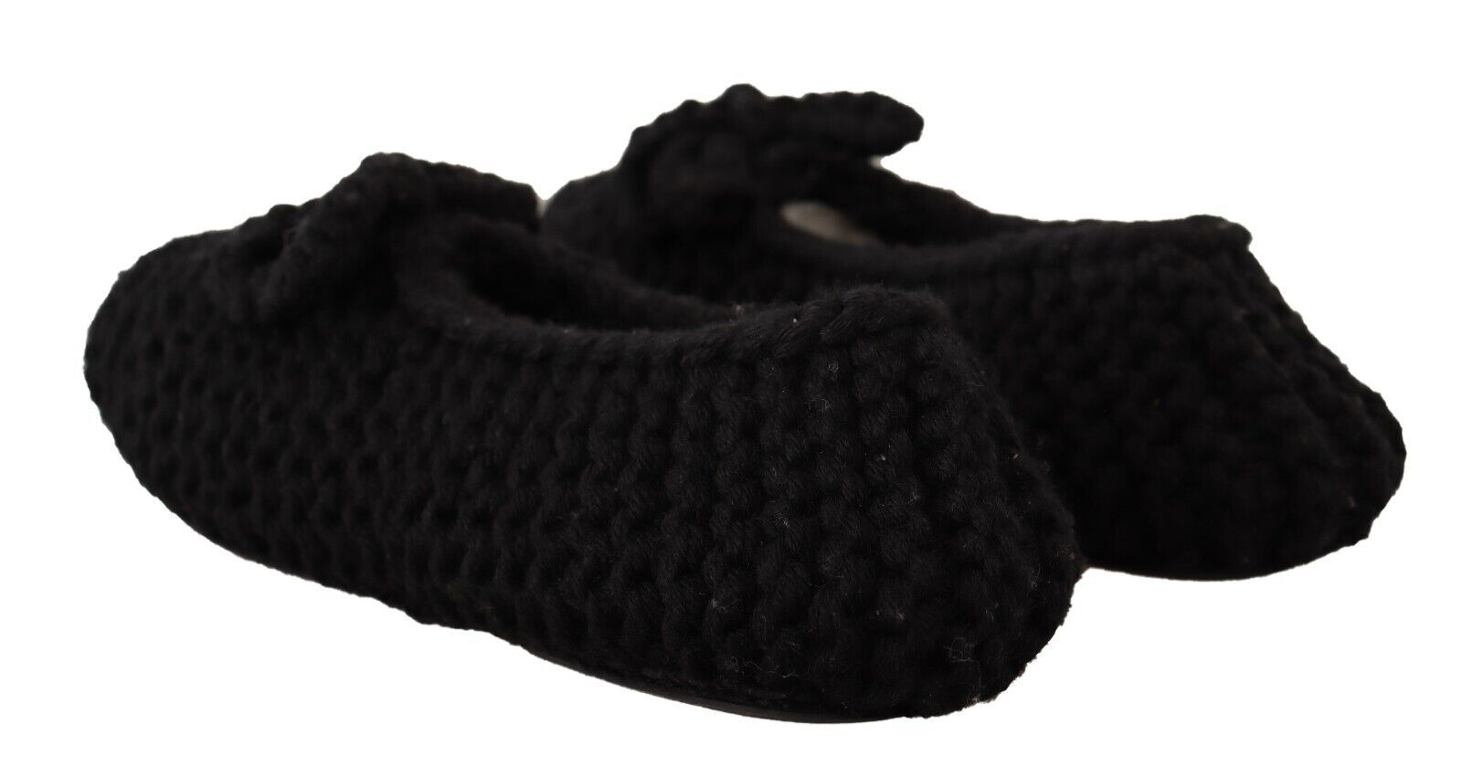 Dolce & Gabbana Black Slip On Ballerina Flats Wool Knit Shoes LUNESCAPE