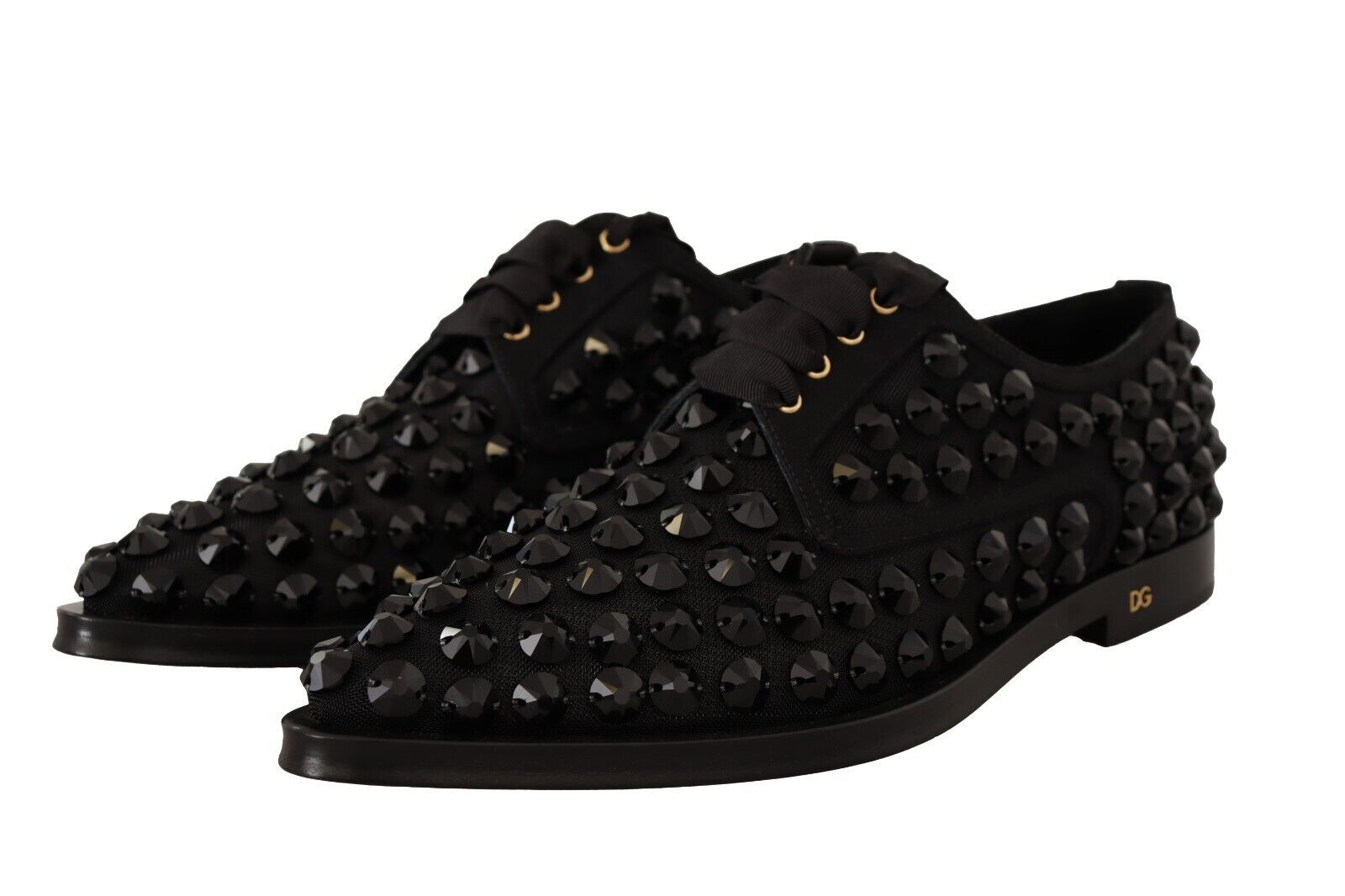 Dolce & Gabbana Black Lace Up Studded Formal Flats Shoes LUNESCAPE