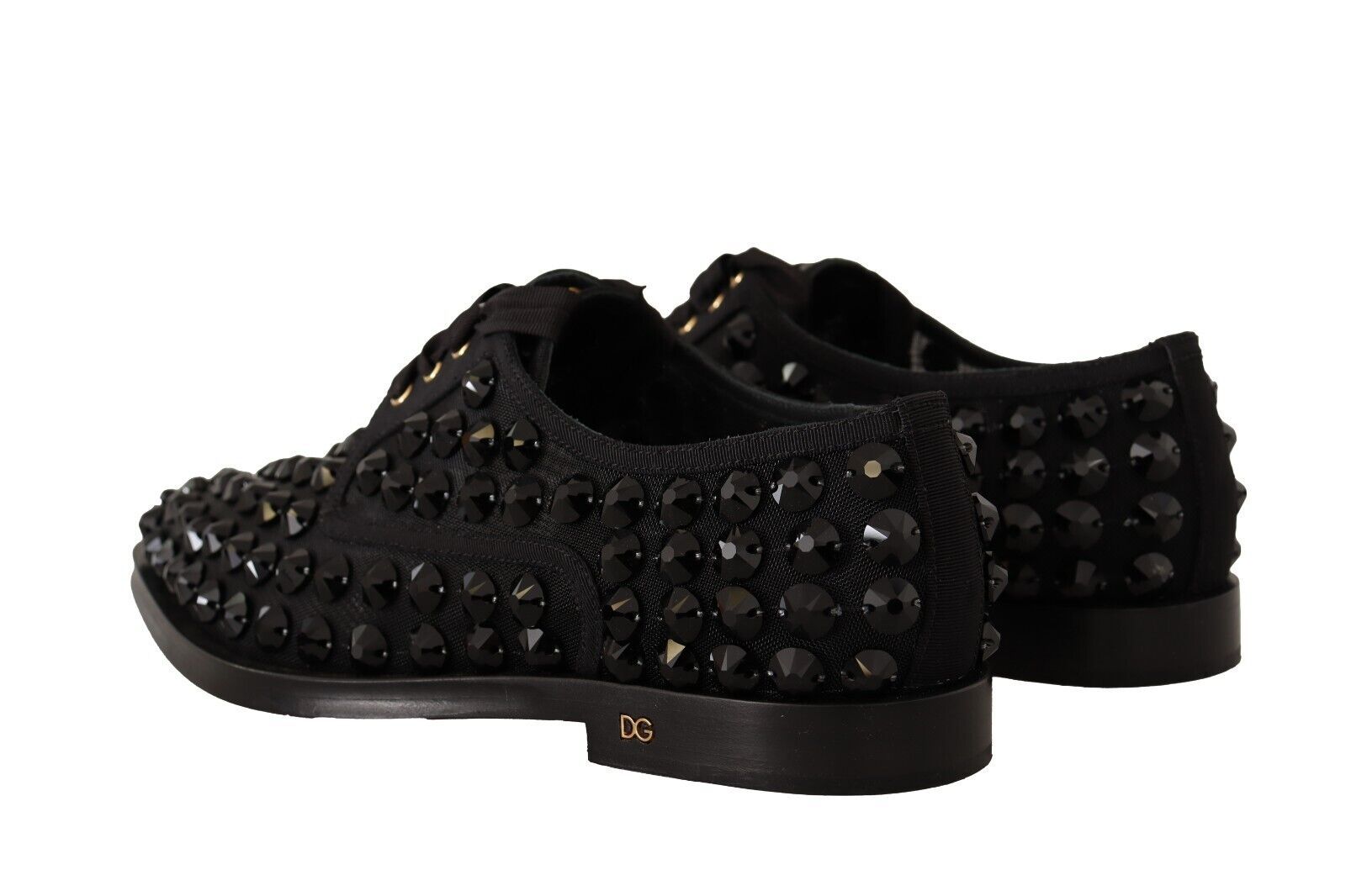 Dolce & Gabbana Black Lace Up Studded Formal Flats Shoes LUNESCAPE
