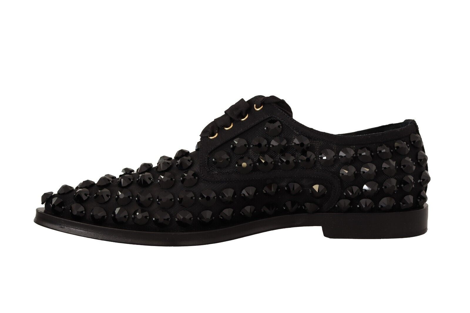 Dolce & Gabbana Black Lace Up Studded Formal Flats Shoes LUNESCAPE