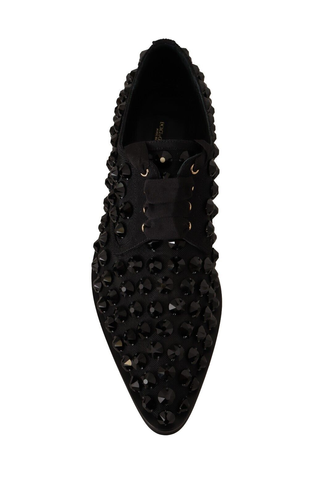 Dolce & Gabbana Black Lace Up Studded Formal Flats Shoes LUNESCAPE