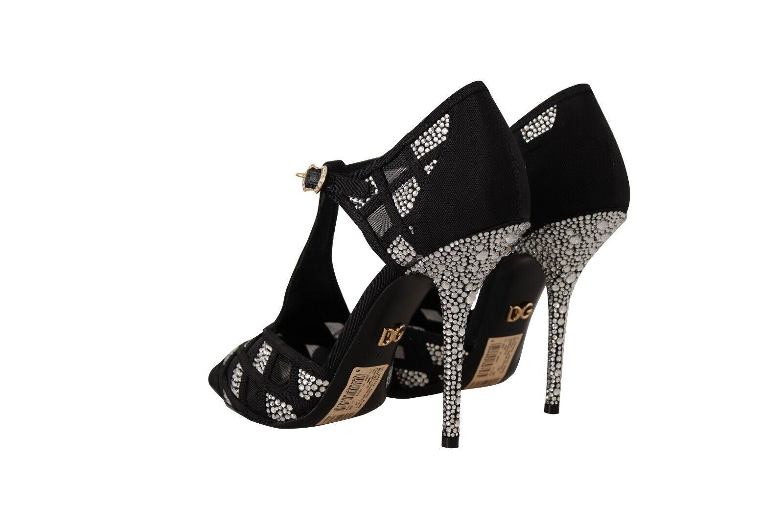 Dolce & Gabbana Black Crystals T-strap Heels Pumps Shoes LUNESCAPE