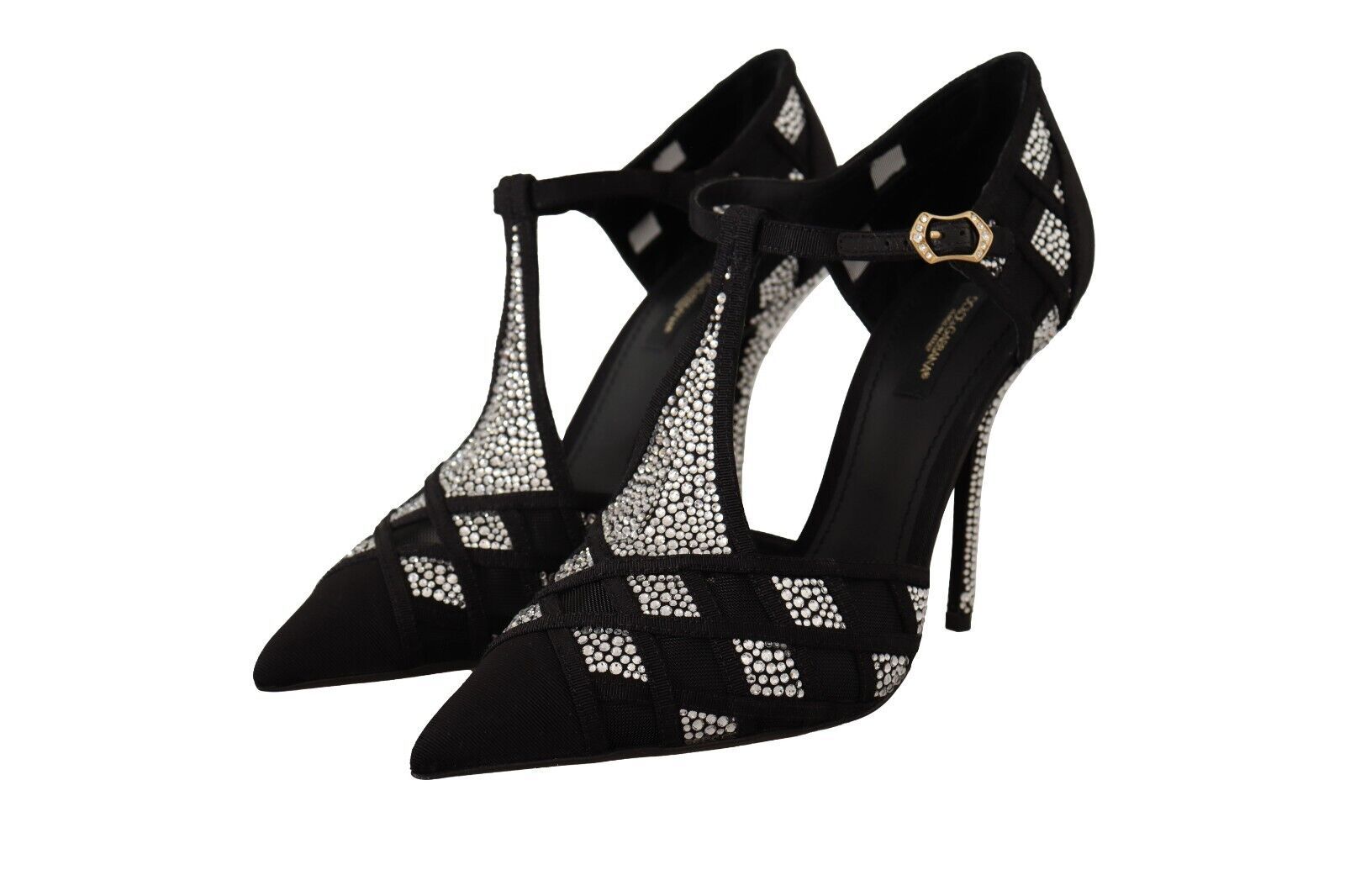 Dolce & Gabbana Black Crystals T-strap Heels Pumps Shoes LUNESCAPE