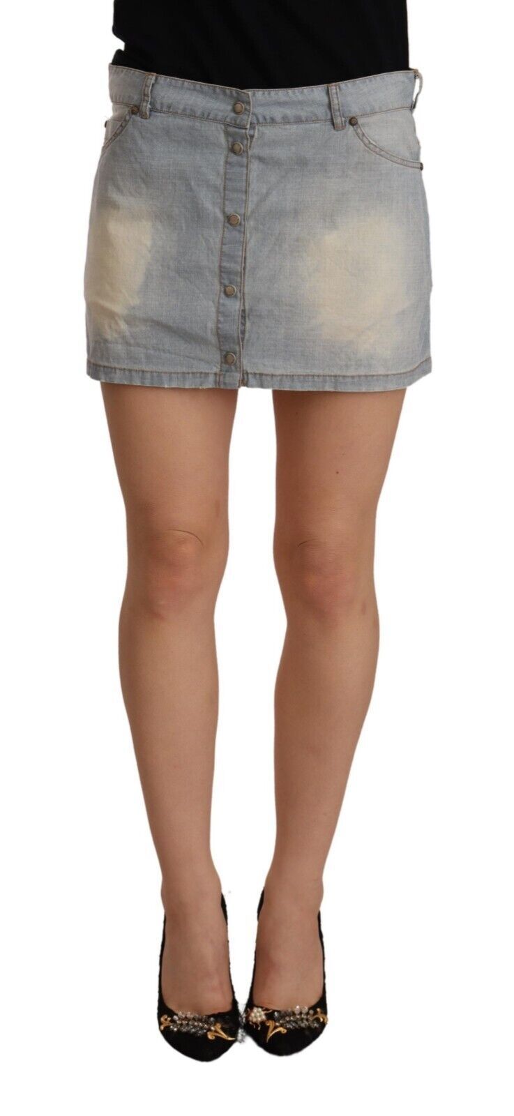 Ermanno Scervino Light Blue Mid Waist Denim Mini Cotton Skirt LUNESCAPE