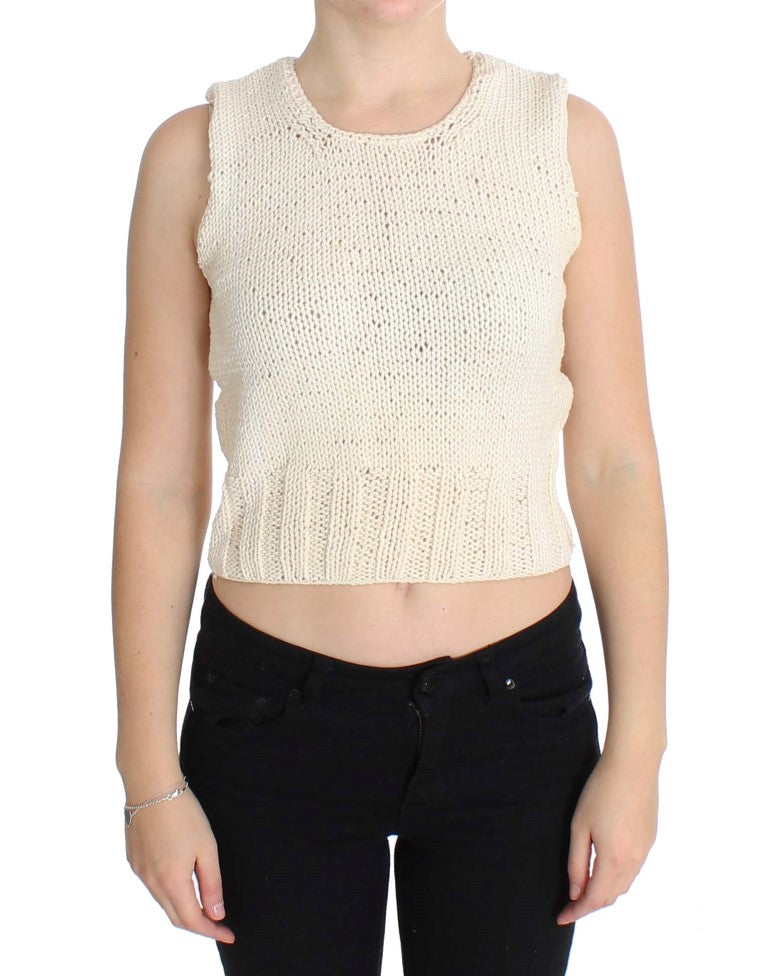 PINK MEMORIES Beige Cotton Blend Knitted Sleeveless Sweater