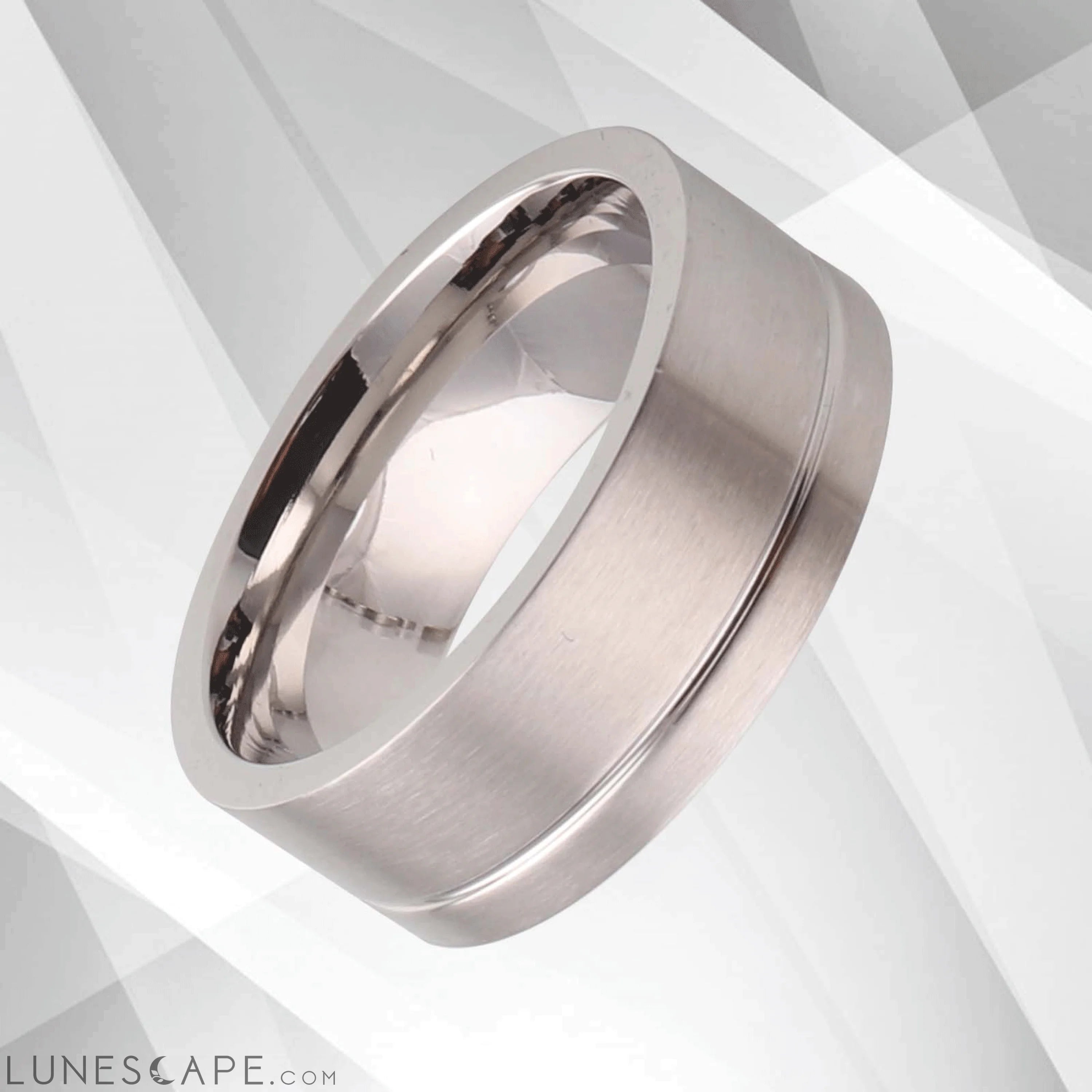18Ct White Gold Over Men’s Flat Shape Engagement Wedding Tungsten Band LUNESCAPE