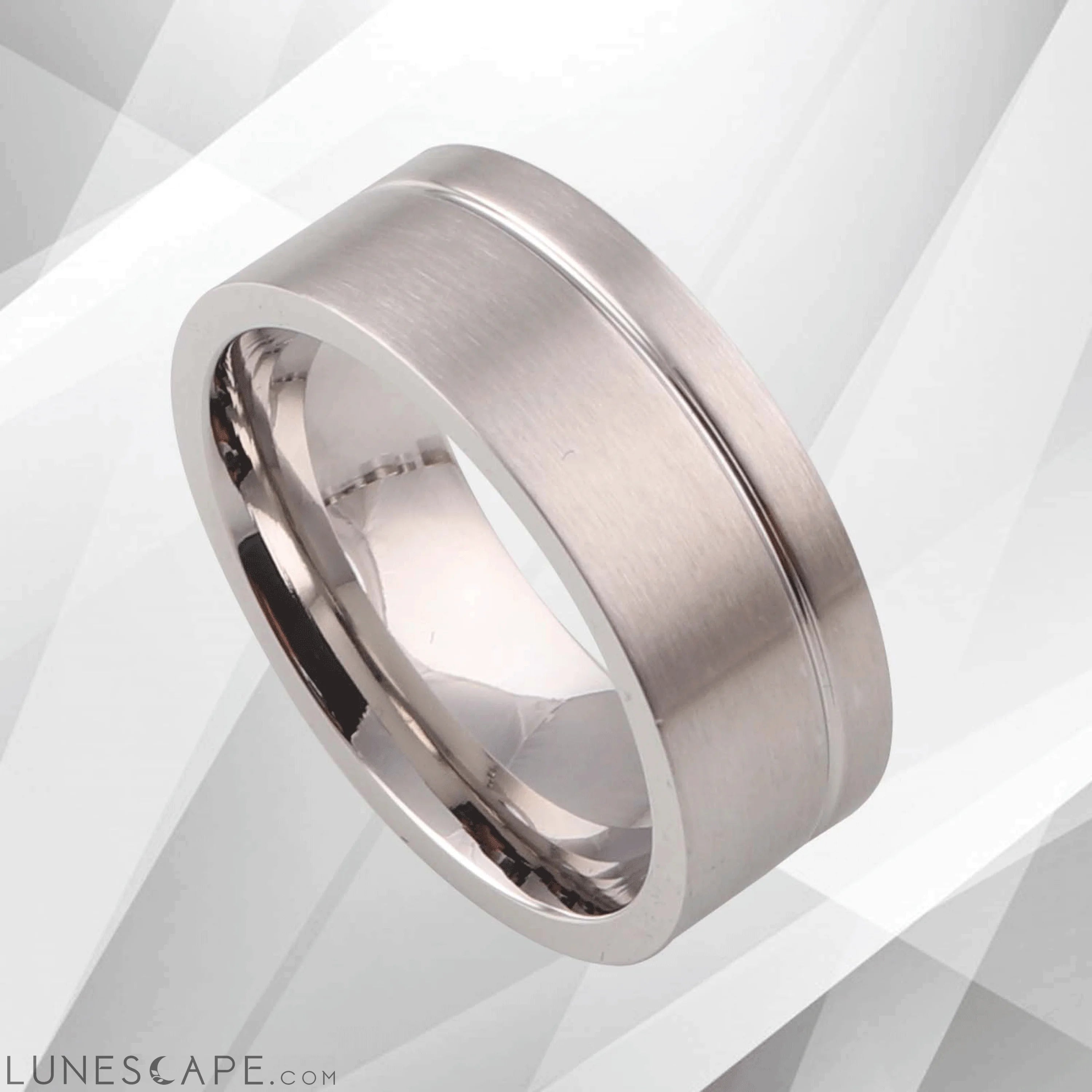 18Ct White Gold Over Men’s Flat Shape Engagement Wedding Tungsten Band LUNESCAPE