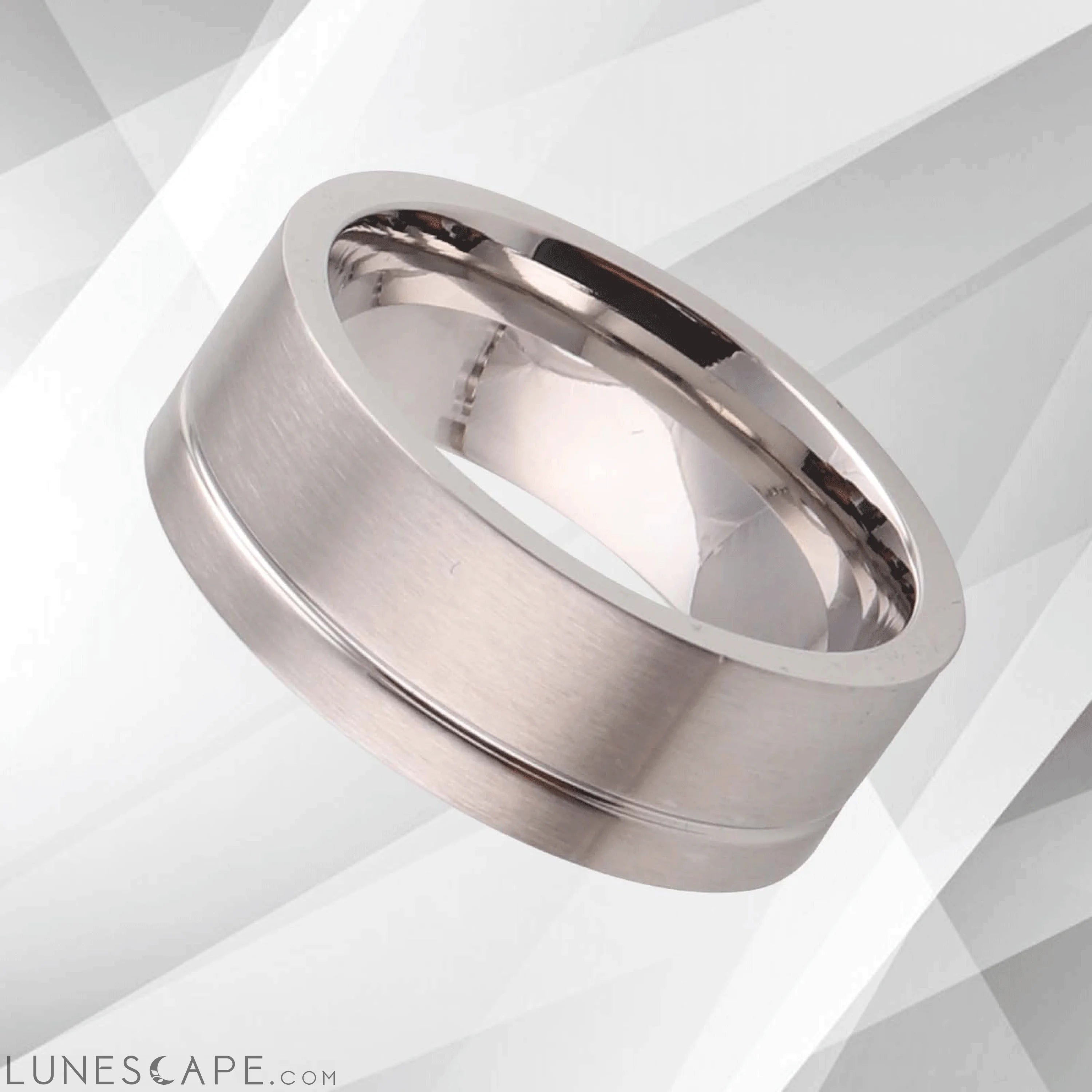 18Ct White Gold Over Men’s Flat Shape Engagement Wedding Tungsten Band LUNESCAPE