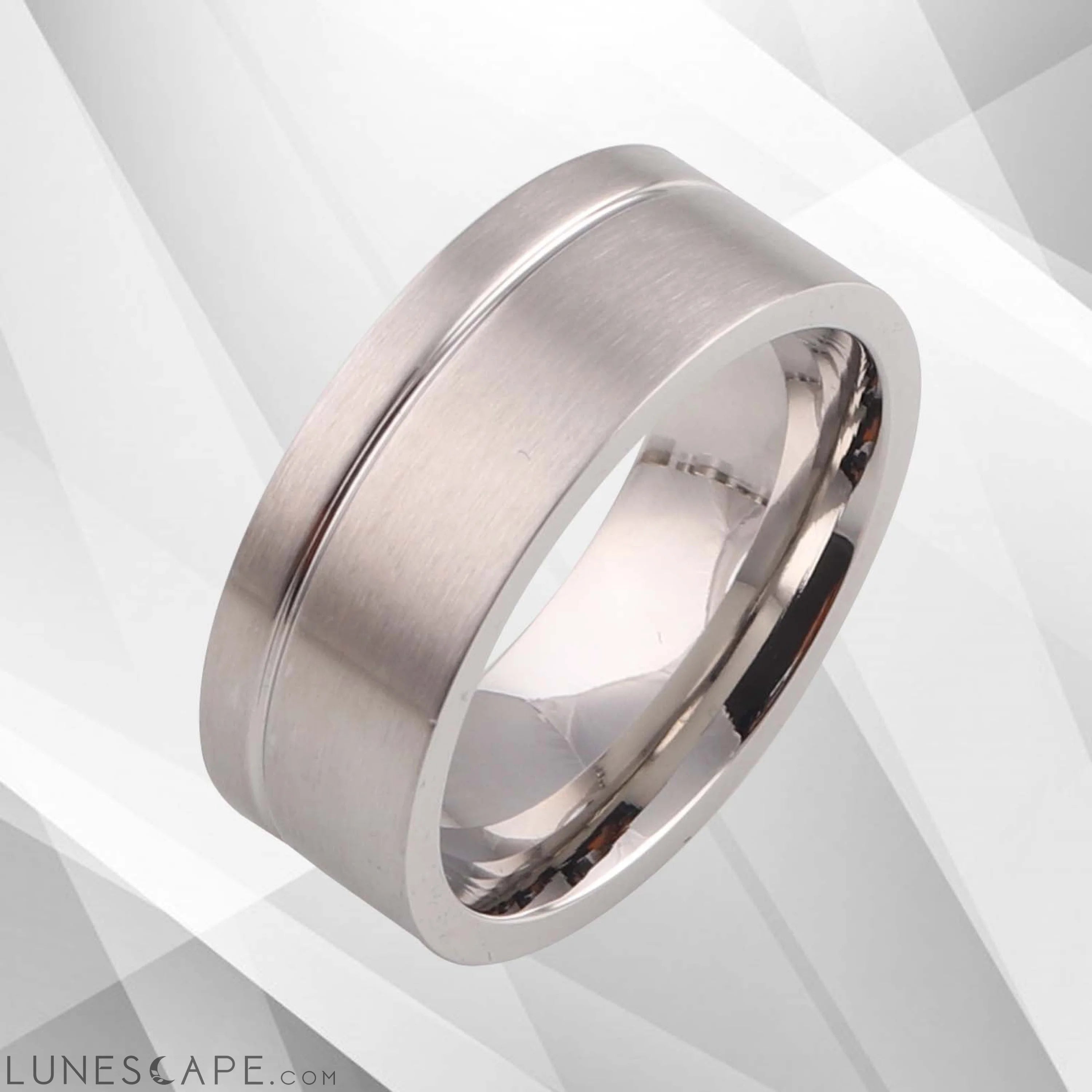 18Ct White Gold Over Men’s Flat Shape Engagement Wedding Tungsten Band LUNESCAPE