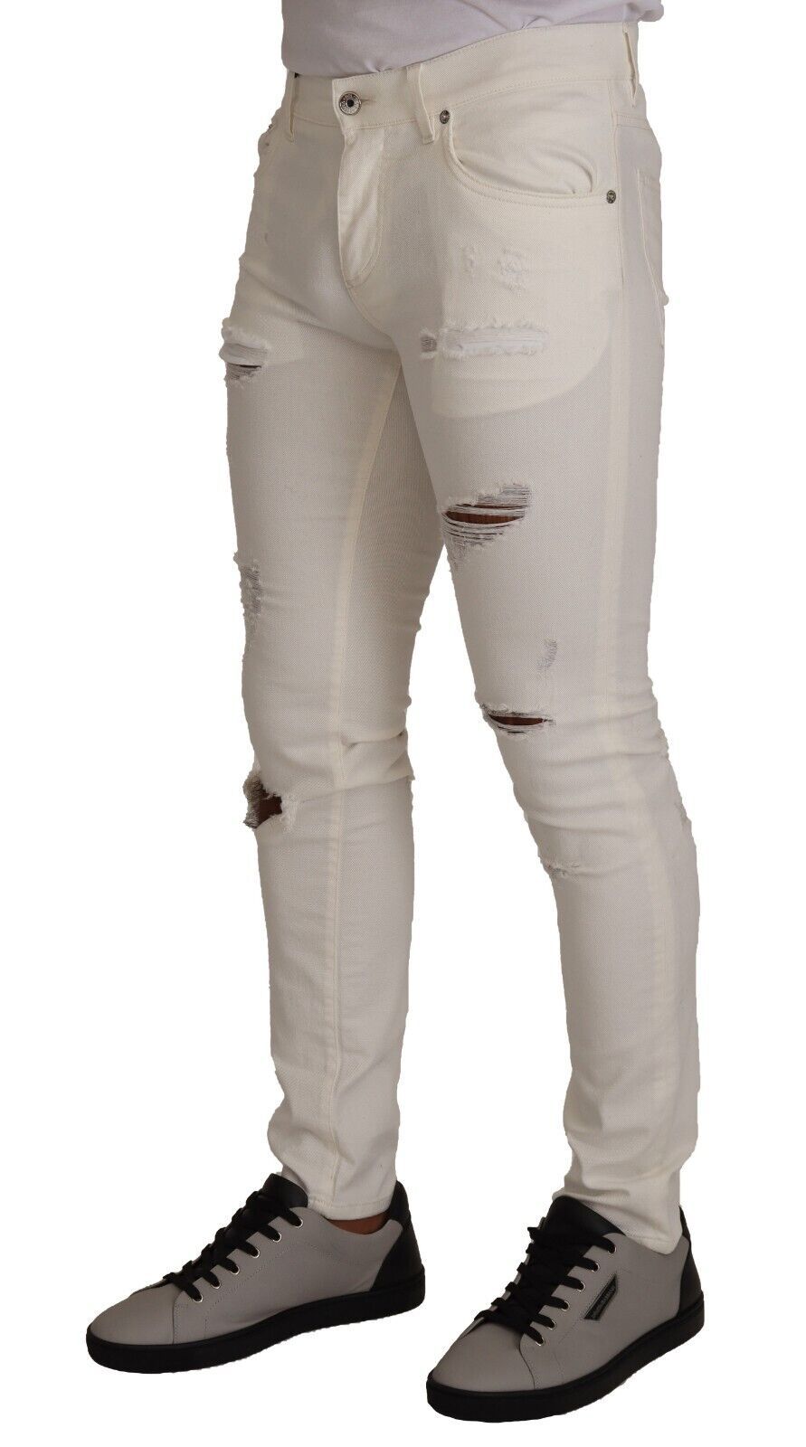 Dolce & Gabbana White Tattered Skinny Cotton Men Denim Jeans LUNESCAPE