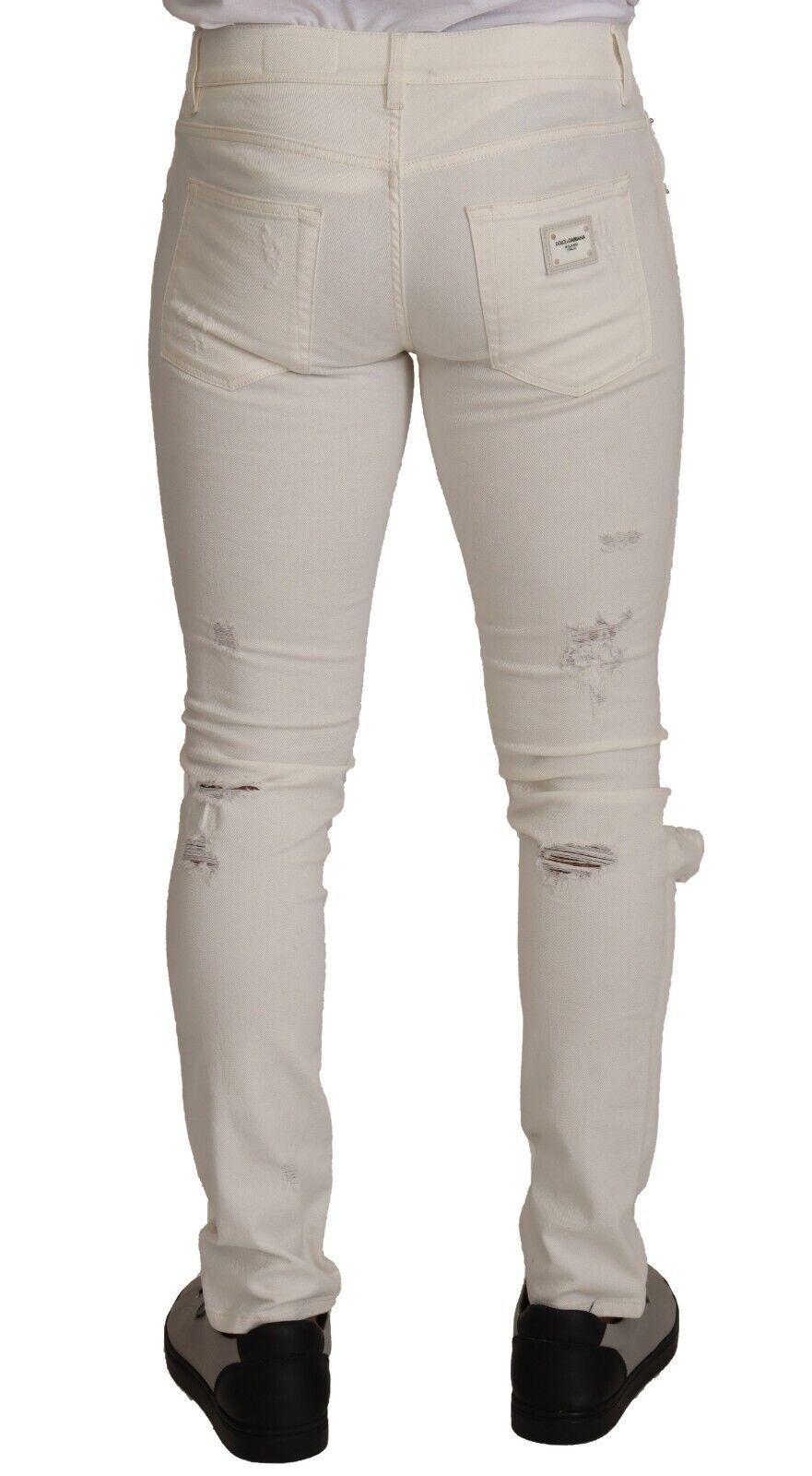 Dolce & Gabbana White Tattered Skinny Cotton Men Denim Jeans LUNESCAPE