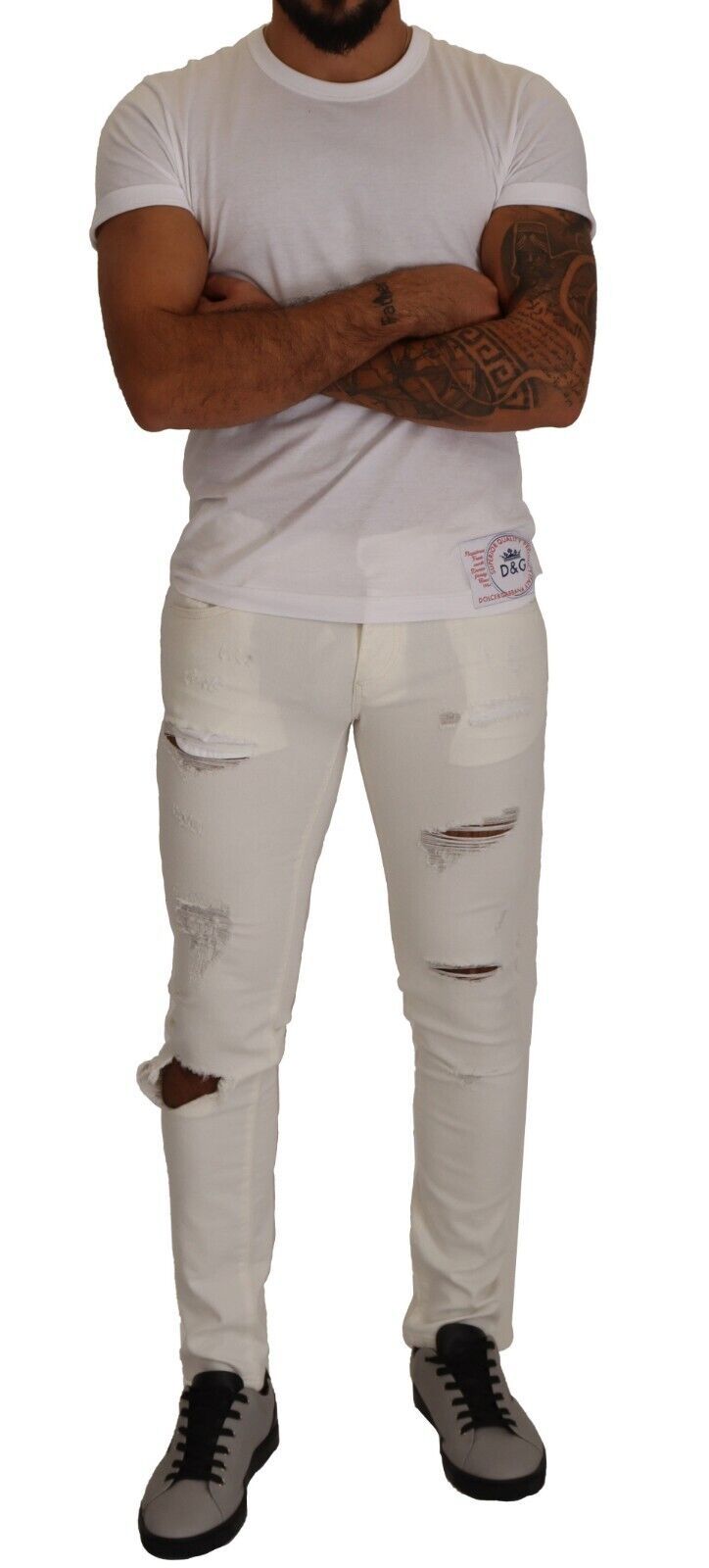 Dolce & Gabbana White Tattered Skinny Cotton Men Denim Jeans LUNESCAPE