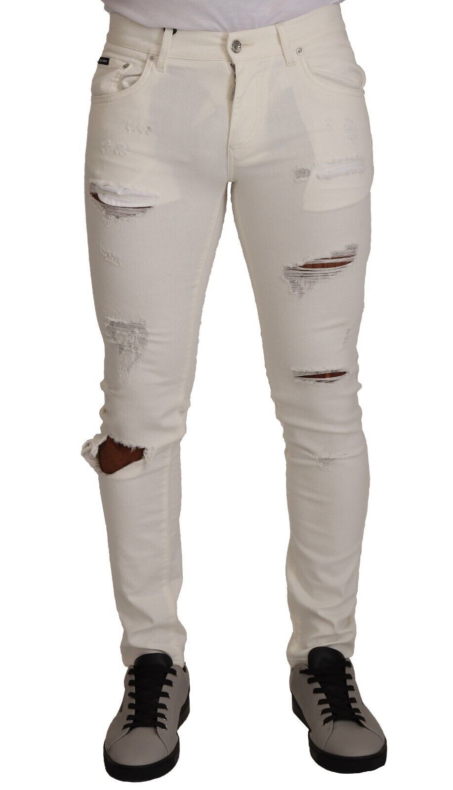 Dolce & Gabbana White Tattered Skinny Cotton Men Denim Jeans LUNESCAPE