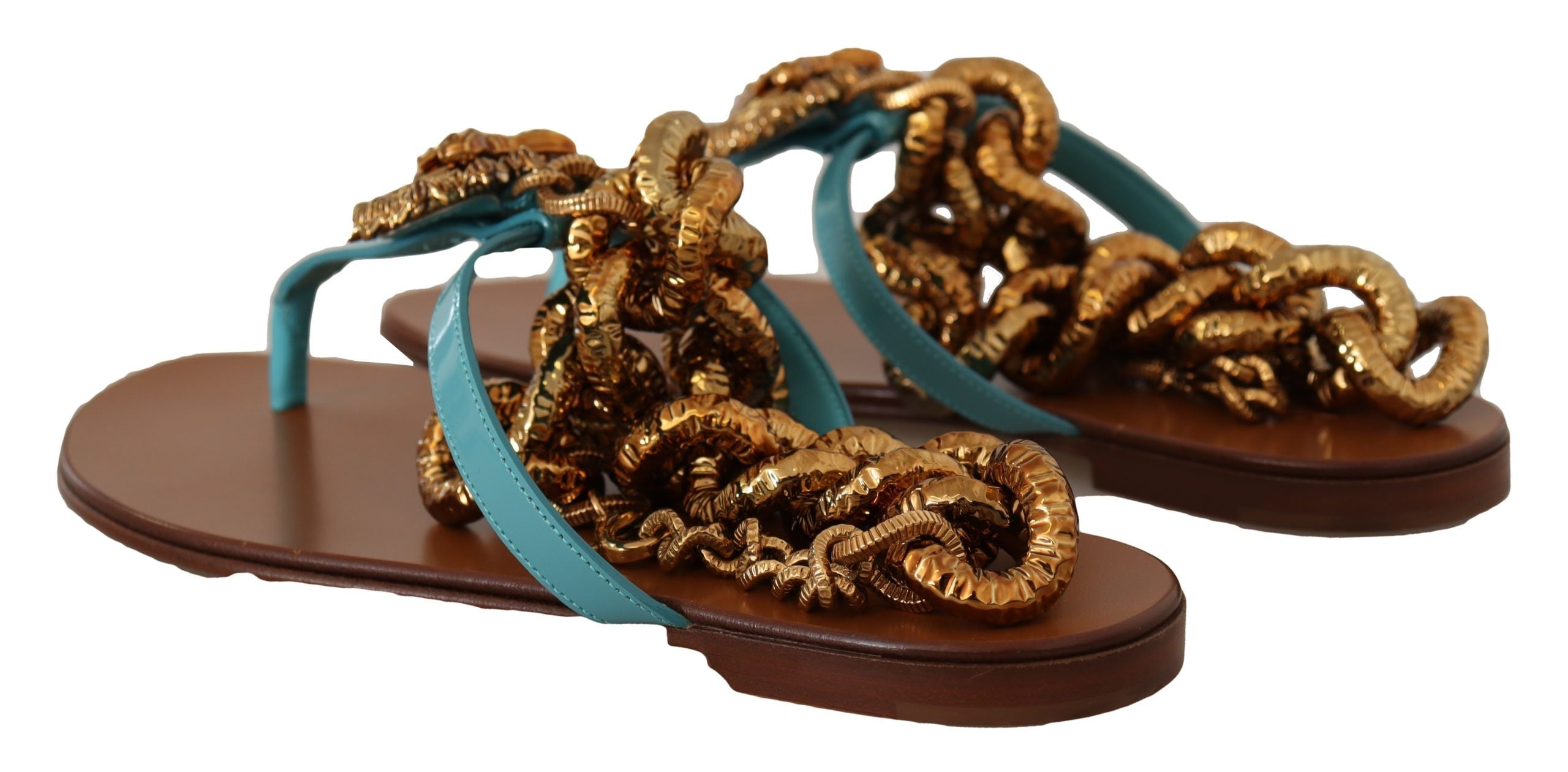 Dolce & Gabbana Blue Leather Devotion Flats Sandals LUNESCAPE