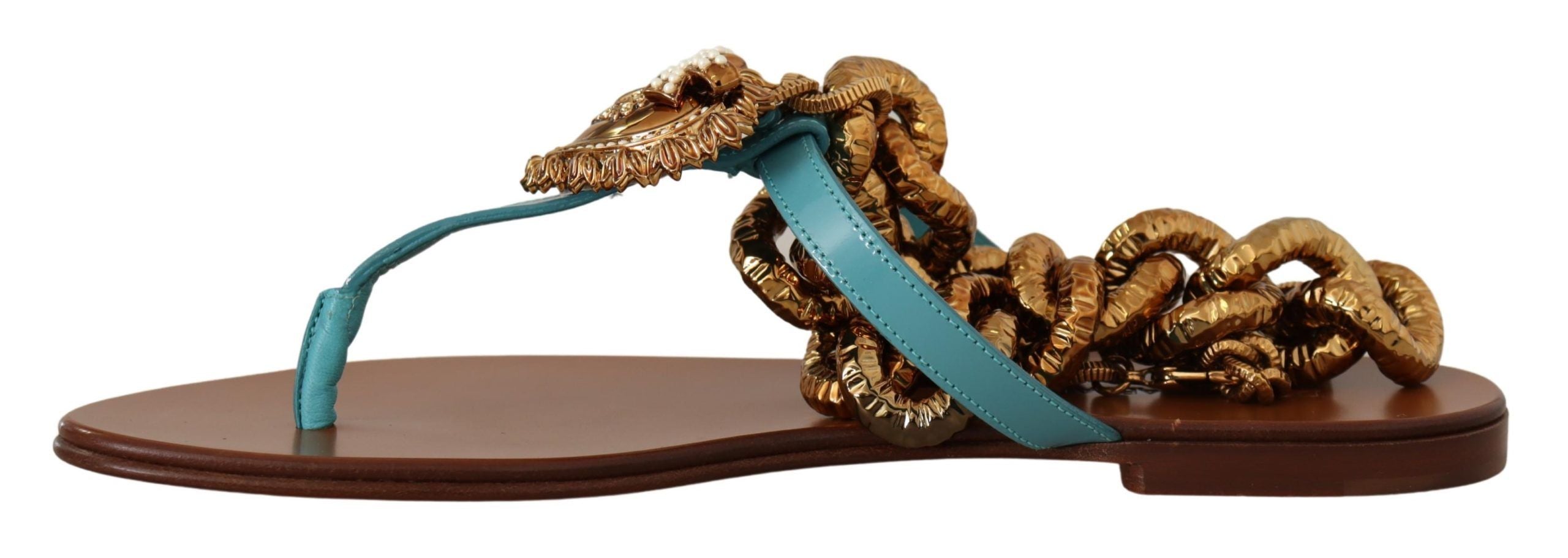 Dolce & Gabbana Blue Leather Devotion Flats Sandals LUNESCAPE