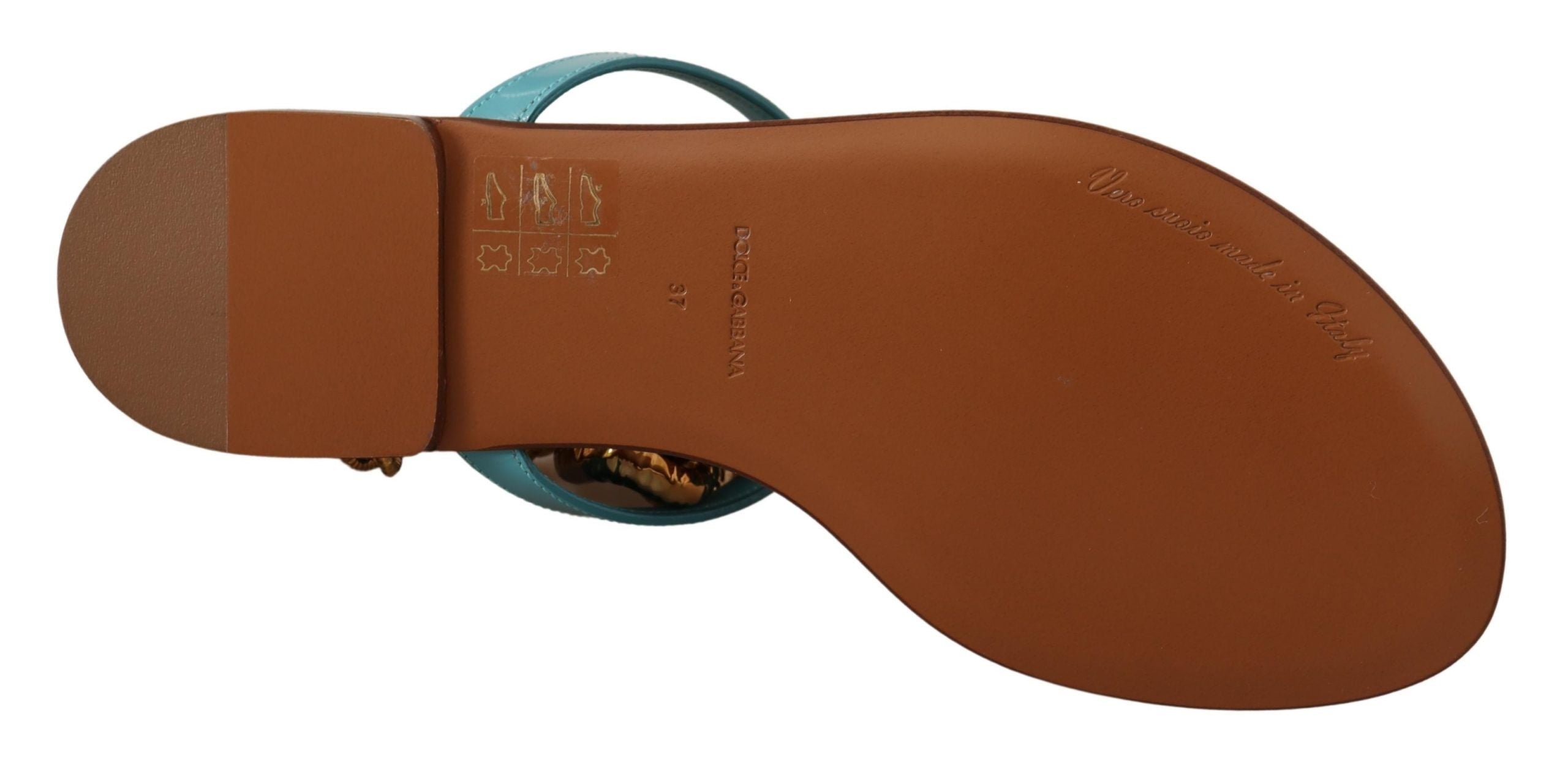 Dolce & Gabbana Blue Leather Devotion Flats Sandals LUNESCAPE