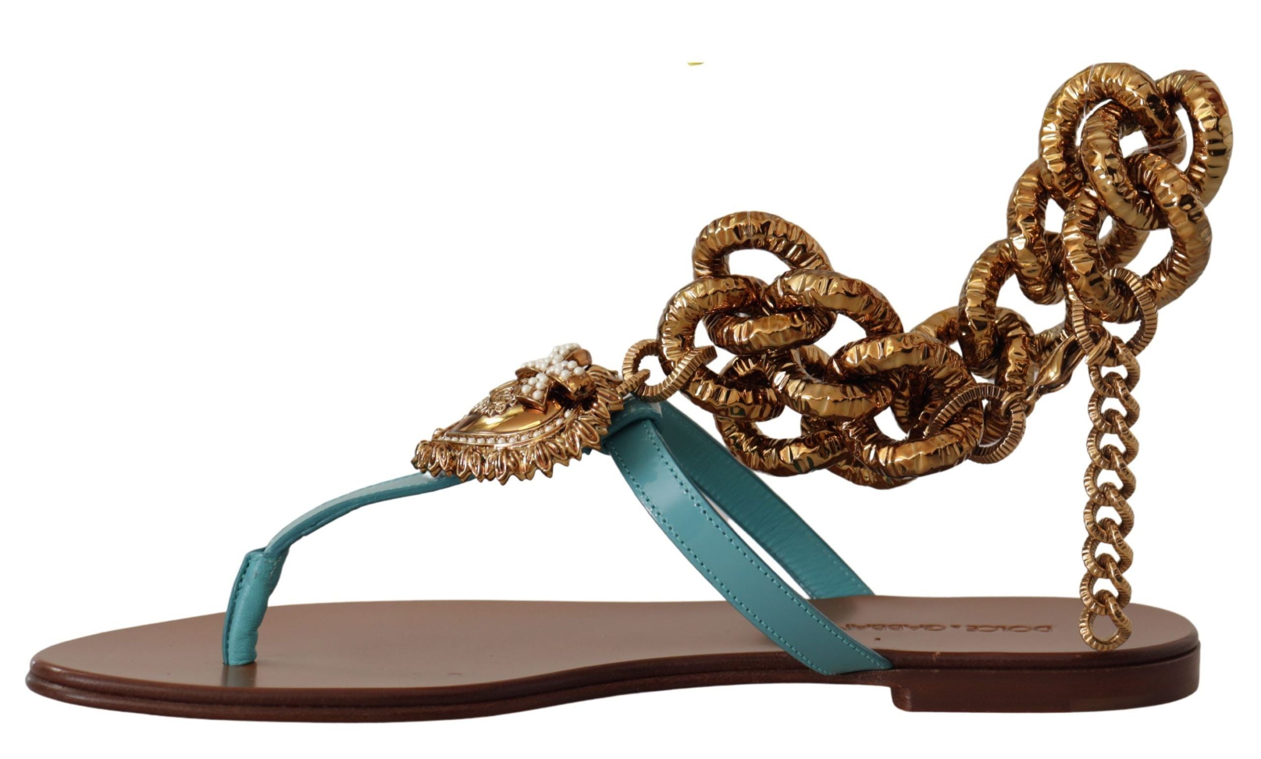 Dolce & Gabbana Blue Leather Devotion Flats Sandals LUNESCAPE