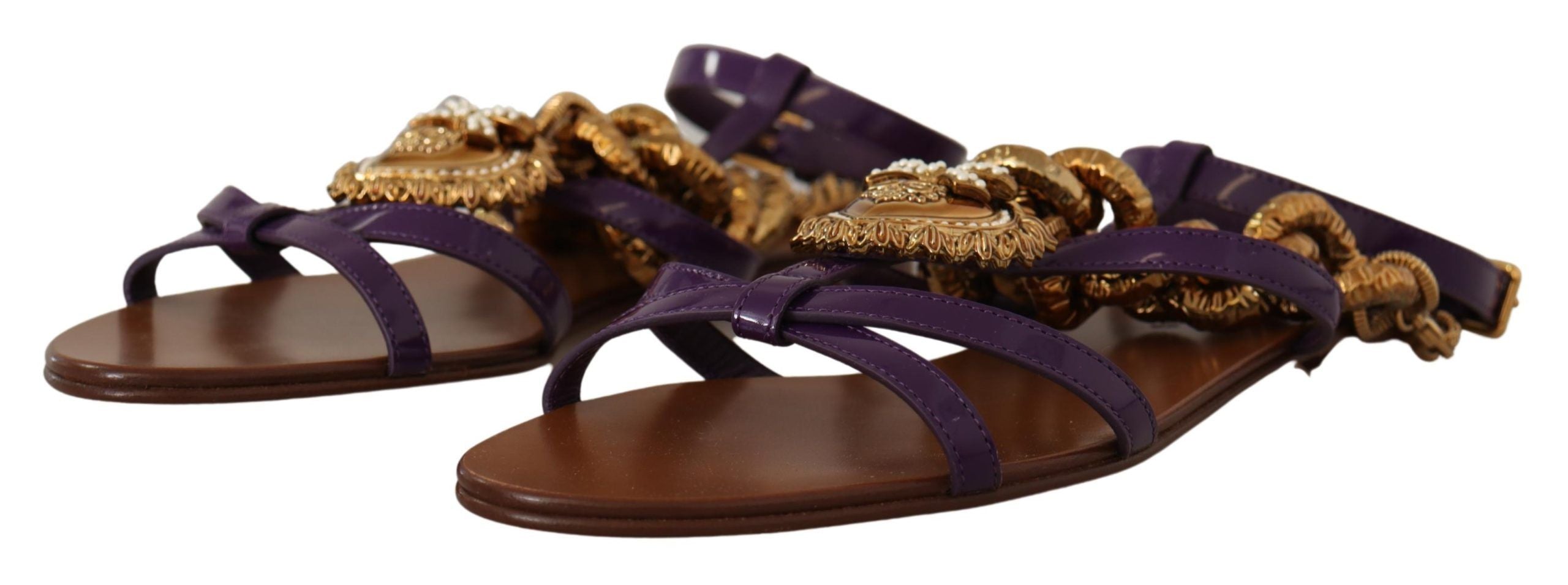 Dolce & Gabbana Purple Leather Devotion Flats Sandals Shoes LUNESCAPE