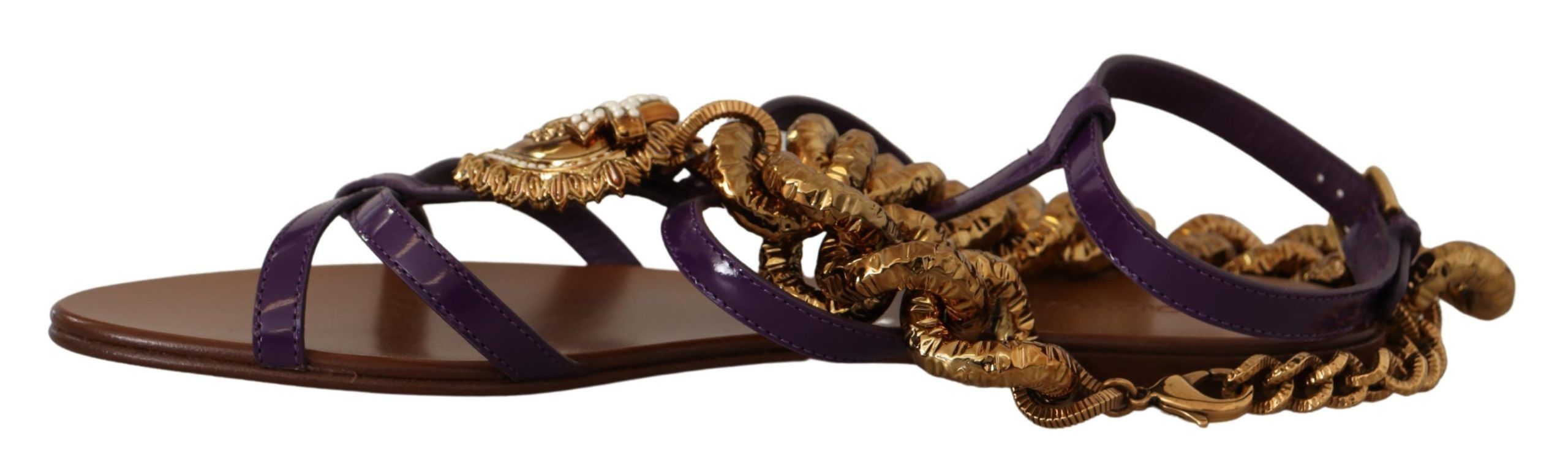 Dolce & Gabbana Purple Leather Devotion Flats Sandals Shoes LUNESCAPE
