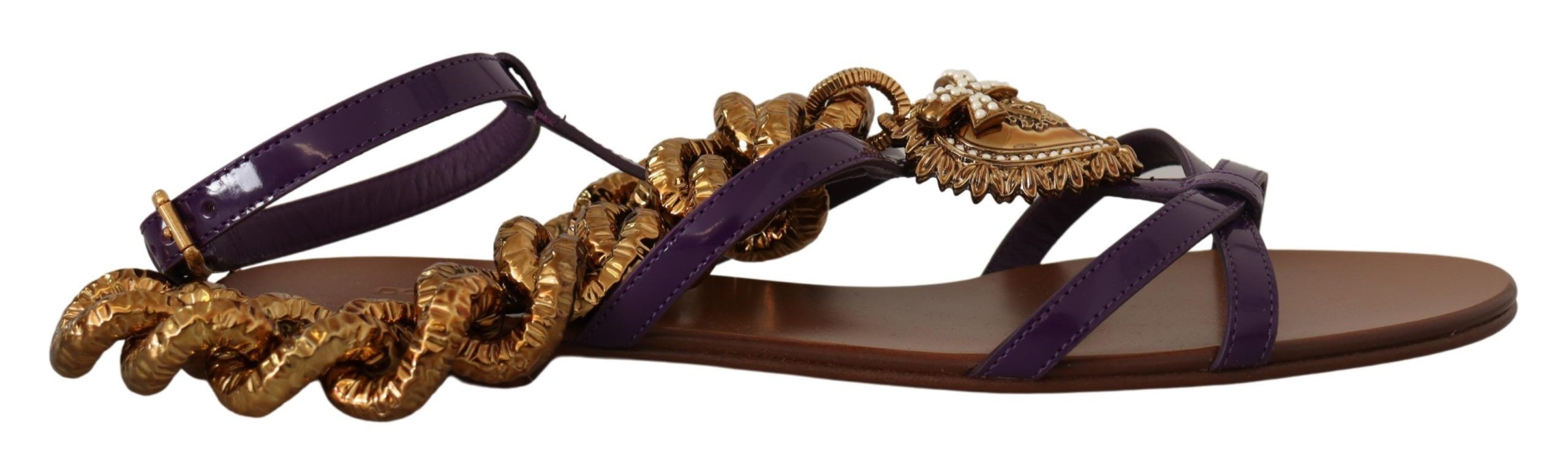 Dolce & Gabbana Purple Leather Devotion Flats Sandals Shoes LUNESCAPE