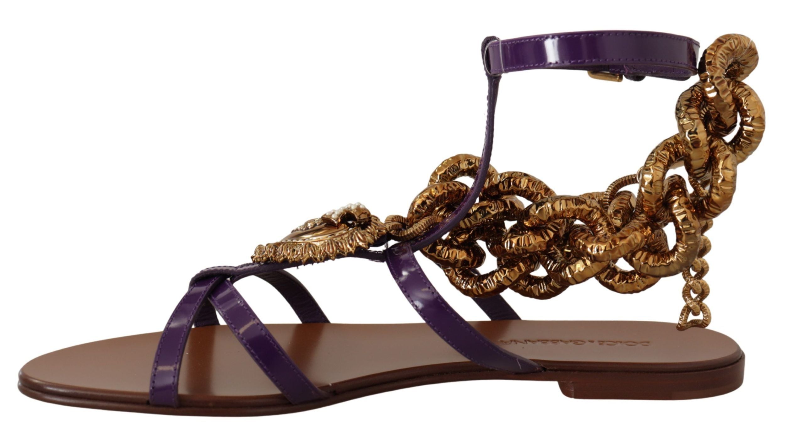 Dolce & Gabbana Purple Leather Devotion Flats Sandals Shoes LUNESCAPE