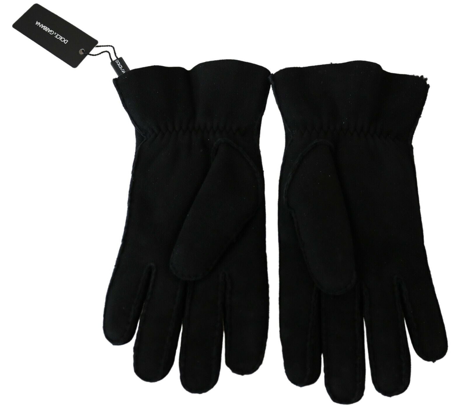 Dolce & Gabbana Black Leather Motorcycle Biker Mitten Gloves LUNESCAPE