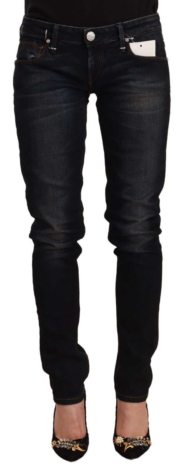 Acht Black Washed Cotton Low Waist Slim Fit Denim Jeans LUNESCAPE