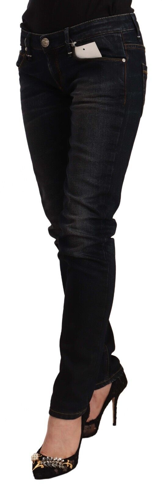 Acht Black Washed Cotton Low Waist Slim Fit Denim Jeans LUNESCAPE