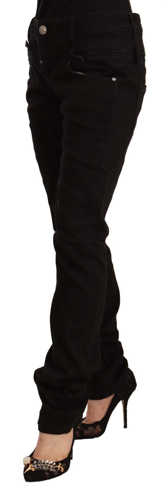 Acht Black Low Waist Cotton Stretch Denim Skinny Jeans LUNESCAPE
