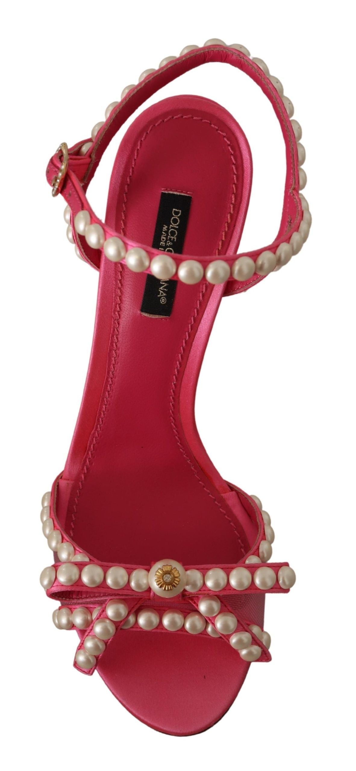 Dolce & Gabbana Pink Satin White Pearl Crystals Heels Shoes LUNESCAPE
