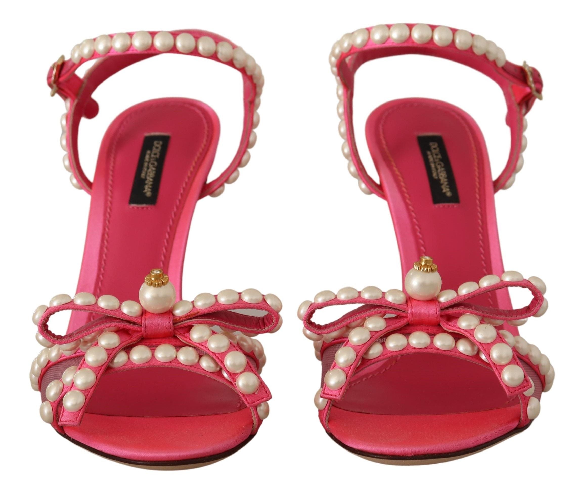Dolce & Gabbana Pink Satin White Pearl Crystals Heels Shoes LUNESCAPE