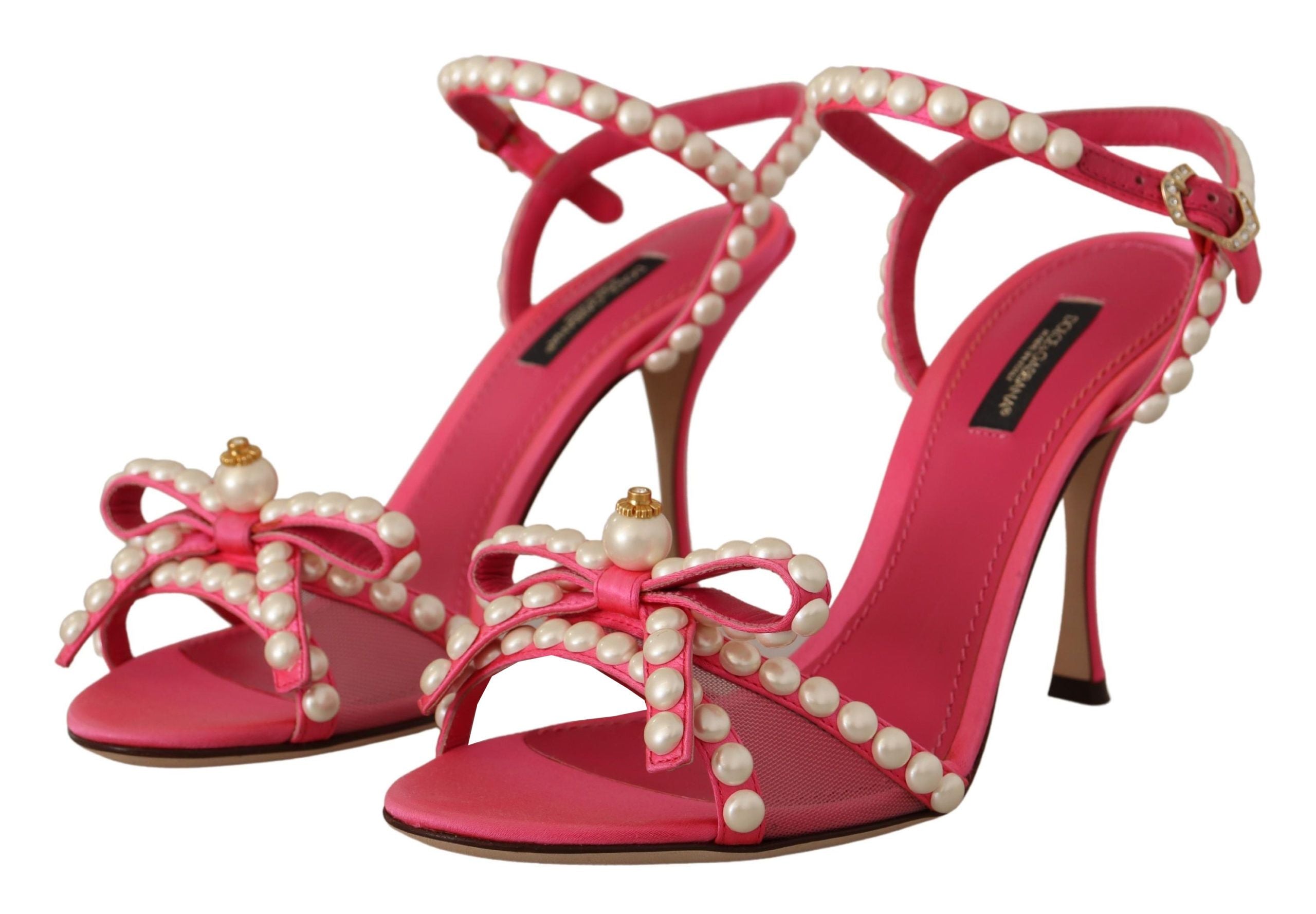 Dolce & Gabbana Pink Satin White Pearl Crystals Heels Shoes LUNESCAPE