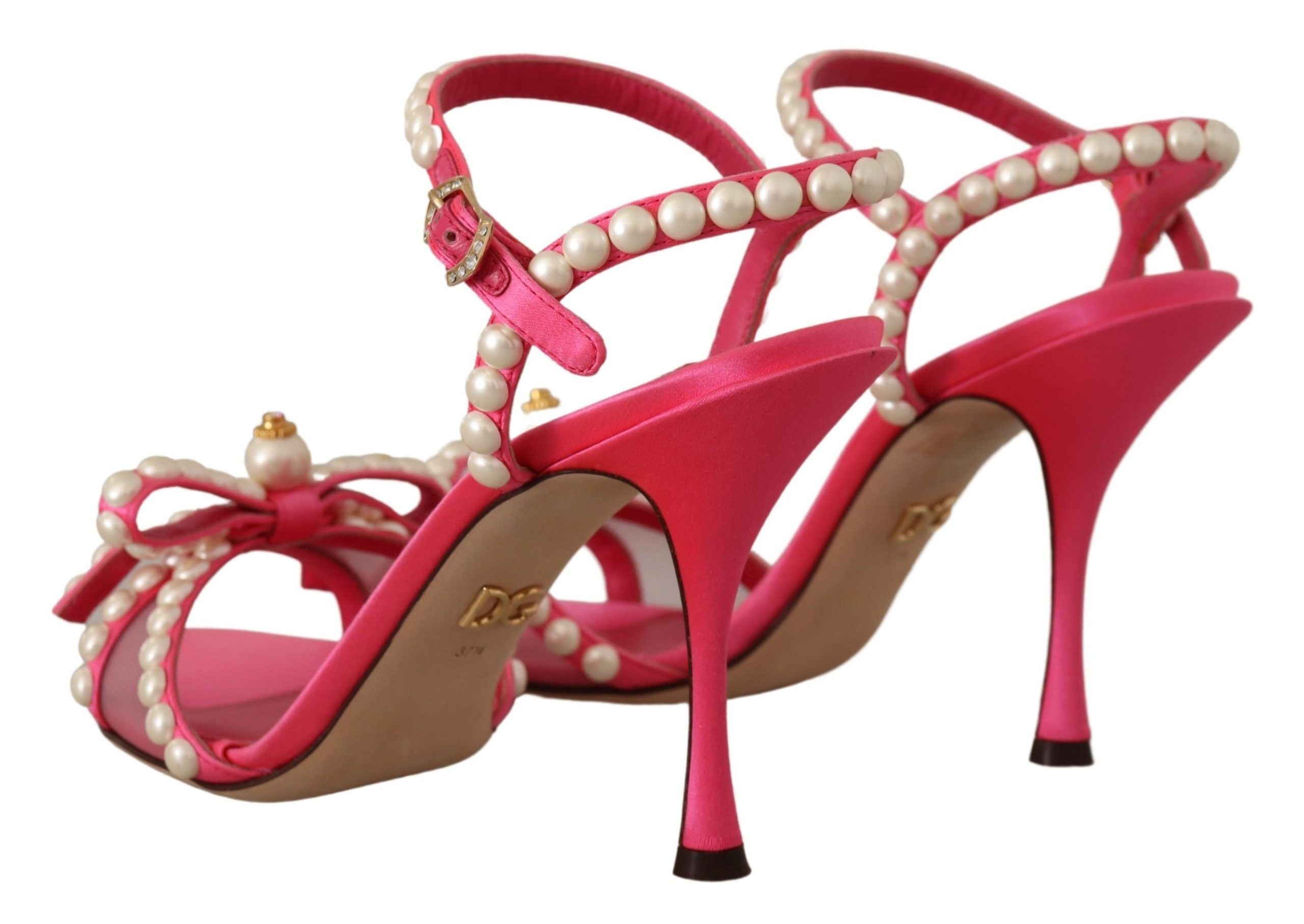 Dolce & Gabbana Pink Satin White Pearl Crystals Heels Shoes LUNESCAPE