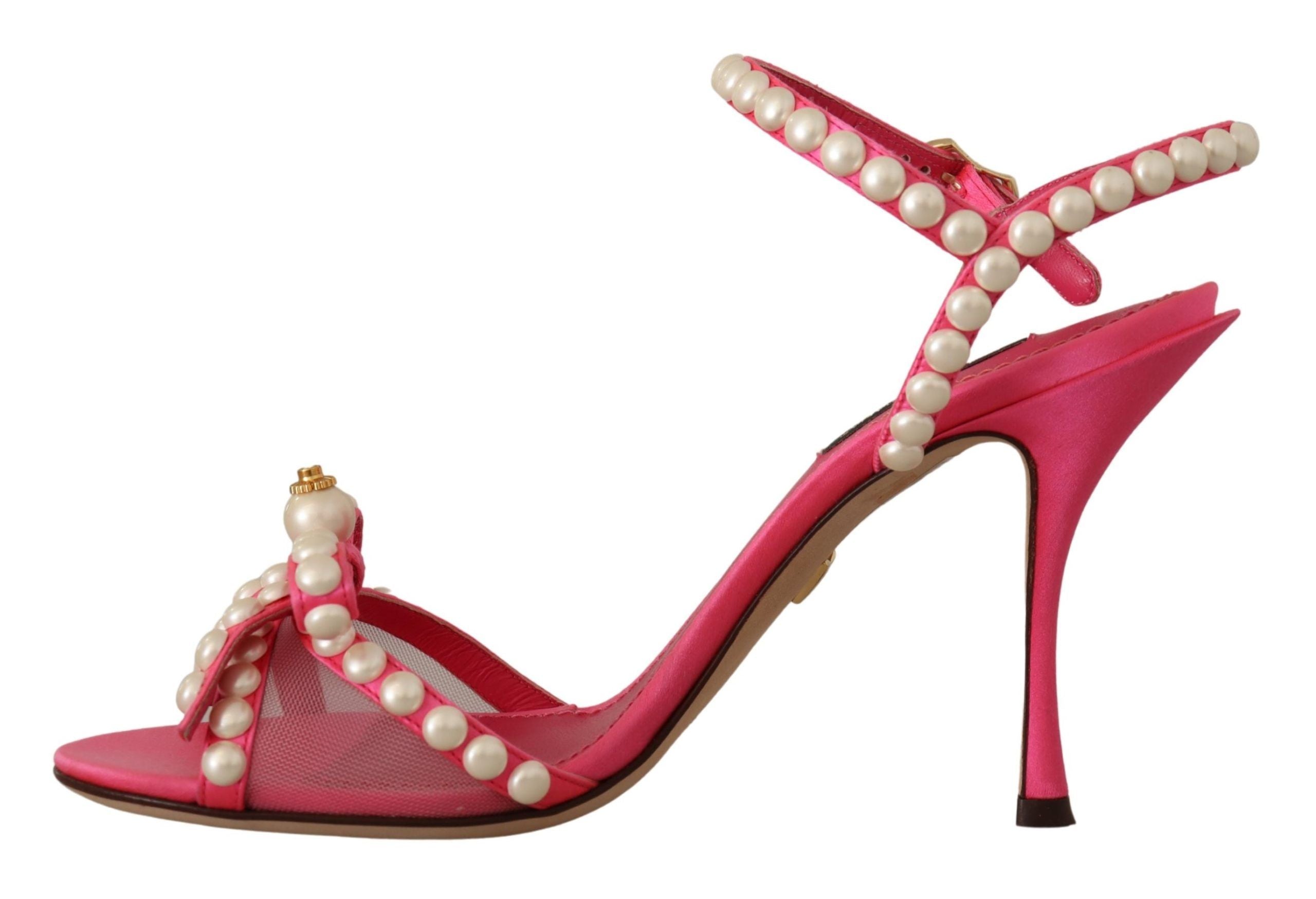 Dolce & Gabbana Pink Satin White Pearl Crystals Heels Shoes LUNESCAPE