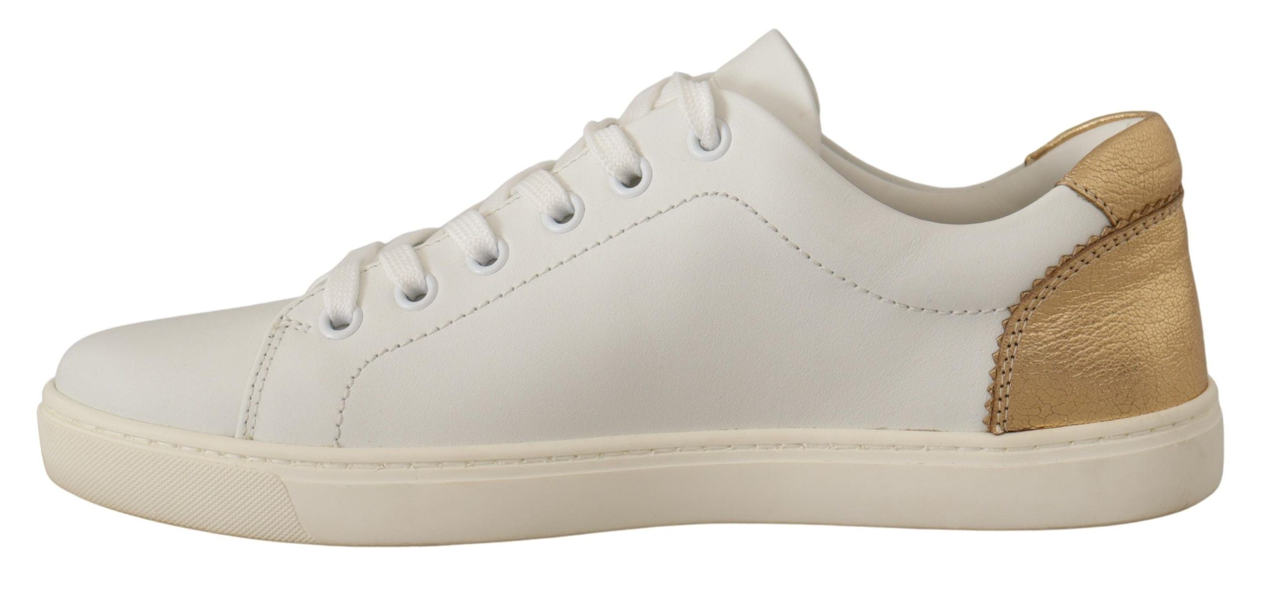 Dolce & Gabbana White Gold Leather Low Top Sneakers LUNESCAPE