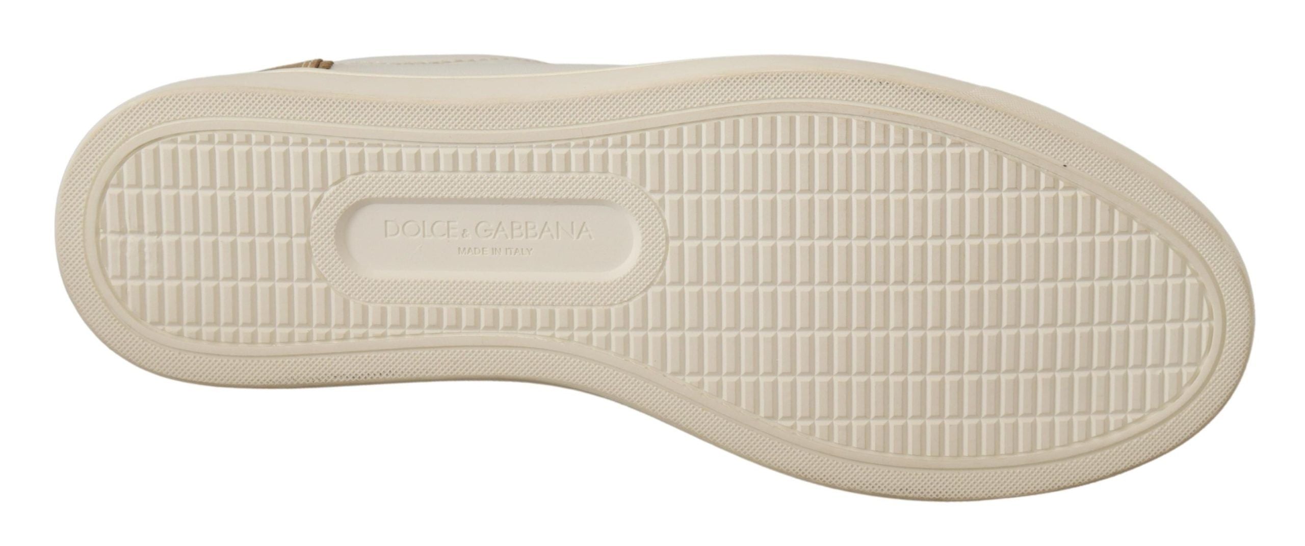 Dolce & Gabbana White Gold Leather Low Top Sneakers LUNESCAPE