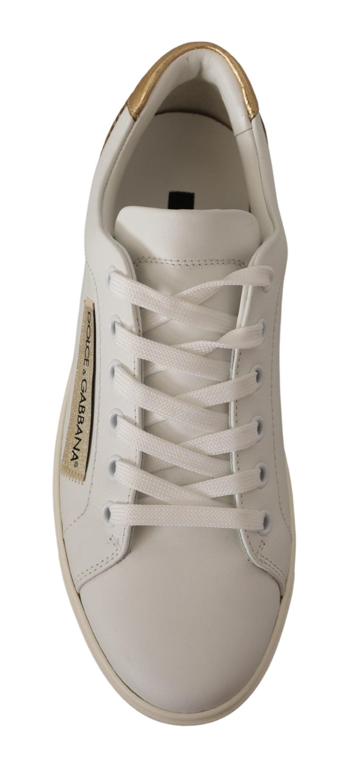 Dolce & Gabbana White Gold Leather Low Top Sneakers LUNESCAPE