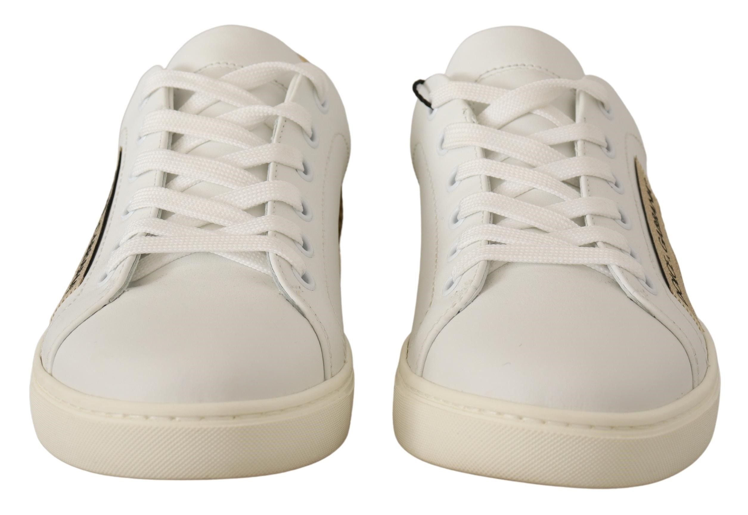 Dolce & Gabbana White Gold Leather Low Top Sneakers LUNESCAPE